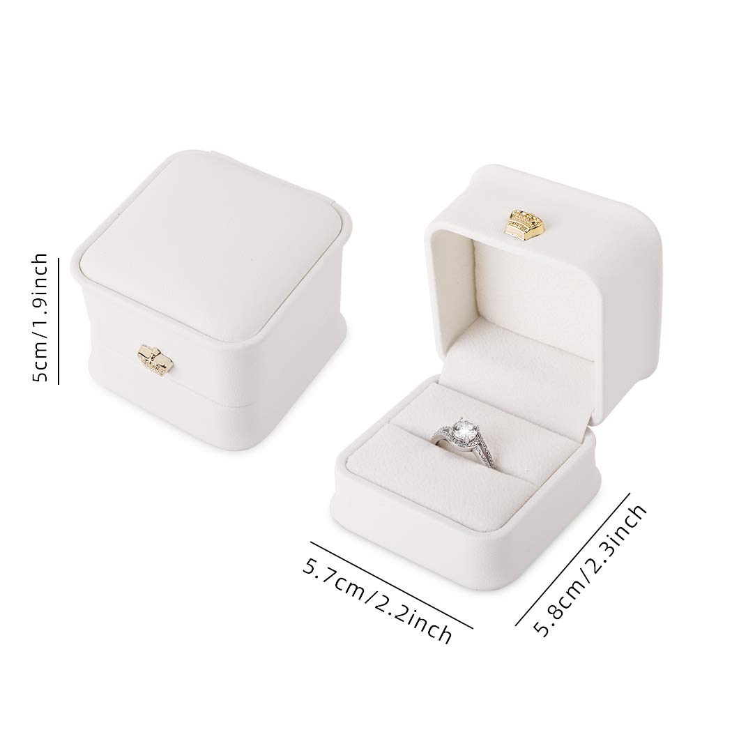iSuperb 2-Pack White PU Leather Ring Box Set - Elegant Engagement & Wedding Jewelry Display Case for Proposals, Anniversaries - Perfect for Romantic Gift Giving & Jewelry Storage