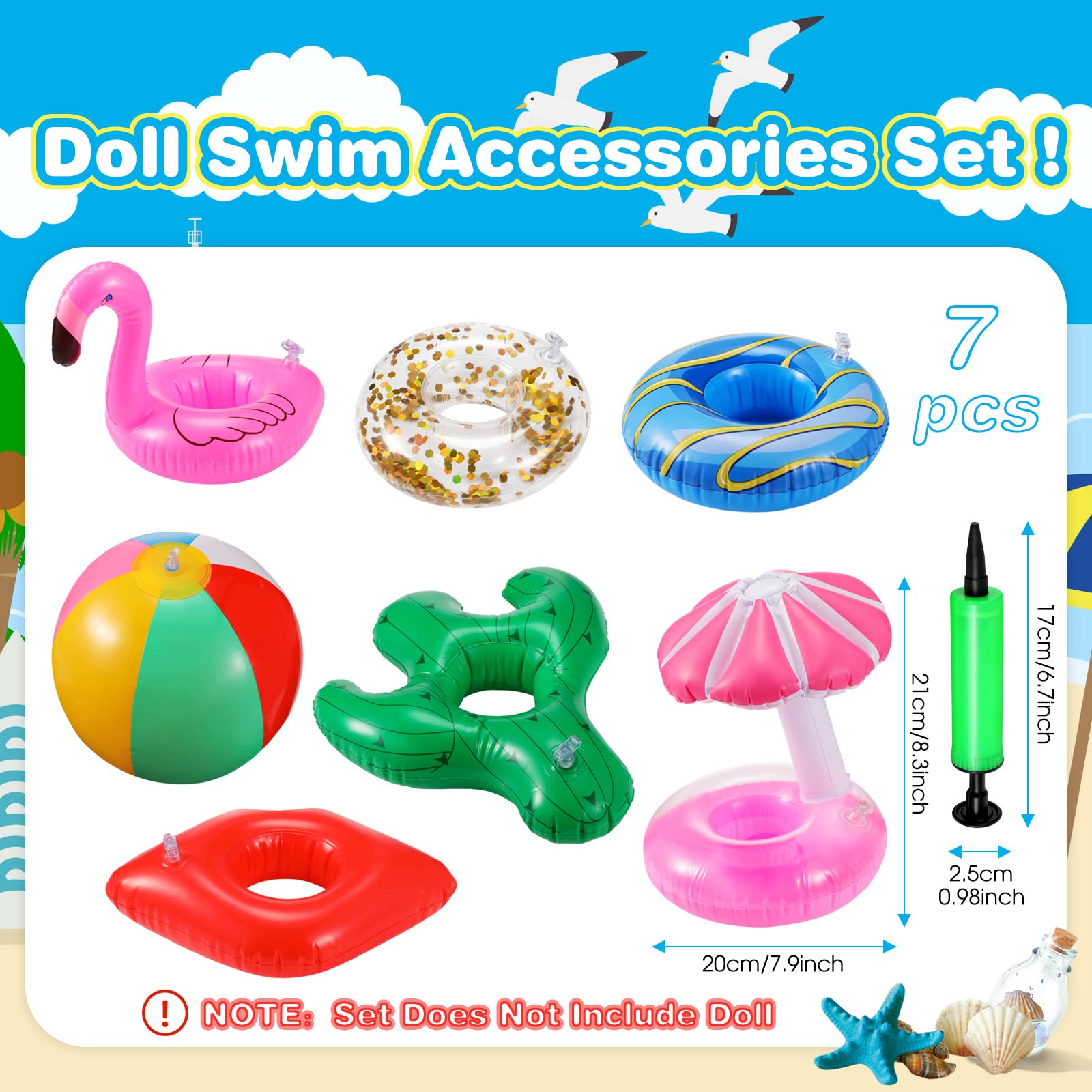 CHENGU 6 Pcs Doll Pool Floaties Set for 11.5