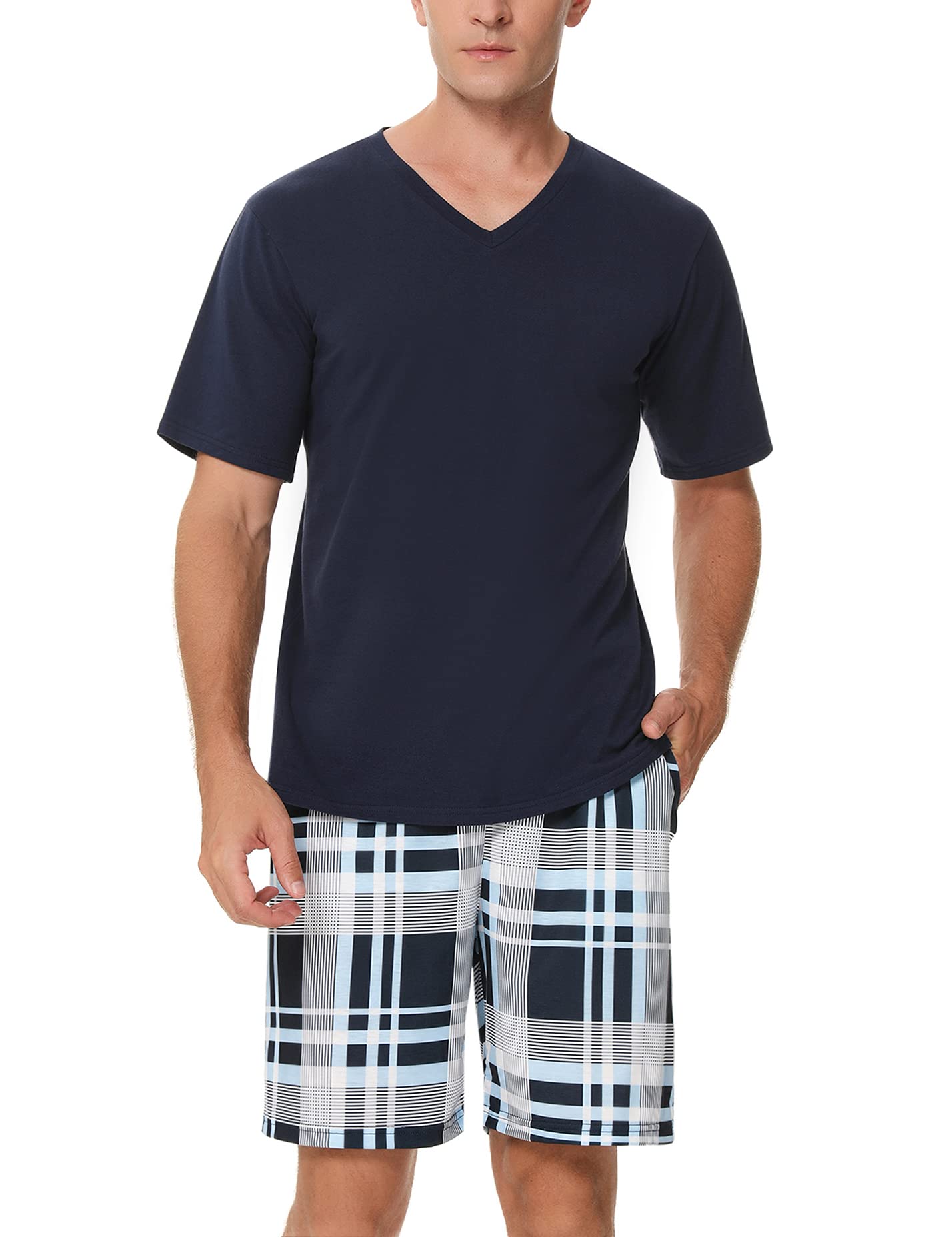 Men's Cotton Pajama Set - Soft V-Neck Sleepwear with Pockets for Lounge & Nighttime Comfort | Cozy Homewear for Relaxing Evenings & Bedtime