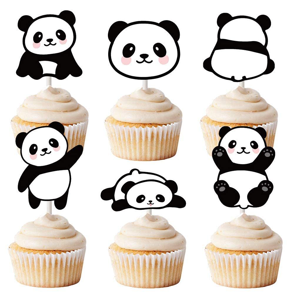 24pcs Panda Cupcake Toppers & Cake Decorations - Cute Panda Animal Theme Party Supplies for Kids Birthday, Baby Shower, Wedding - Perfect for Birthday Cakes, Cupcakes, Dessert Table Decorations