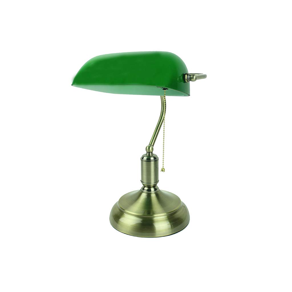 Vintage Green Glass Banker's Desk Lamp - Classic Retro Study & Office Table Lamp with Adjustable Arm - Perfect for Reading, Writing, and Bedside Lighting