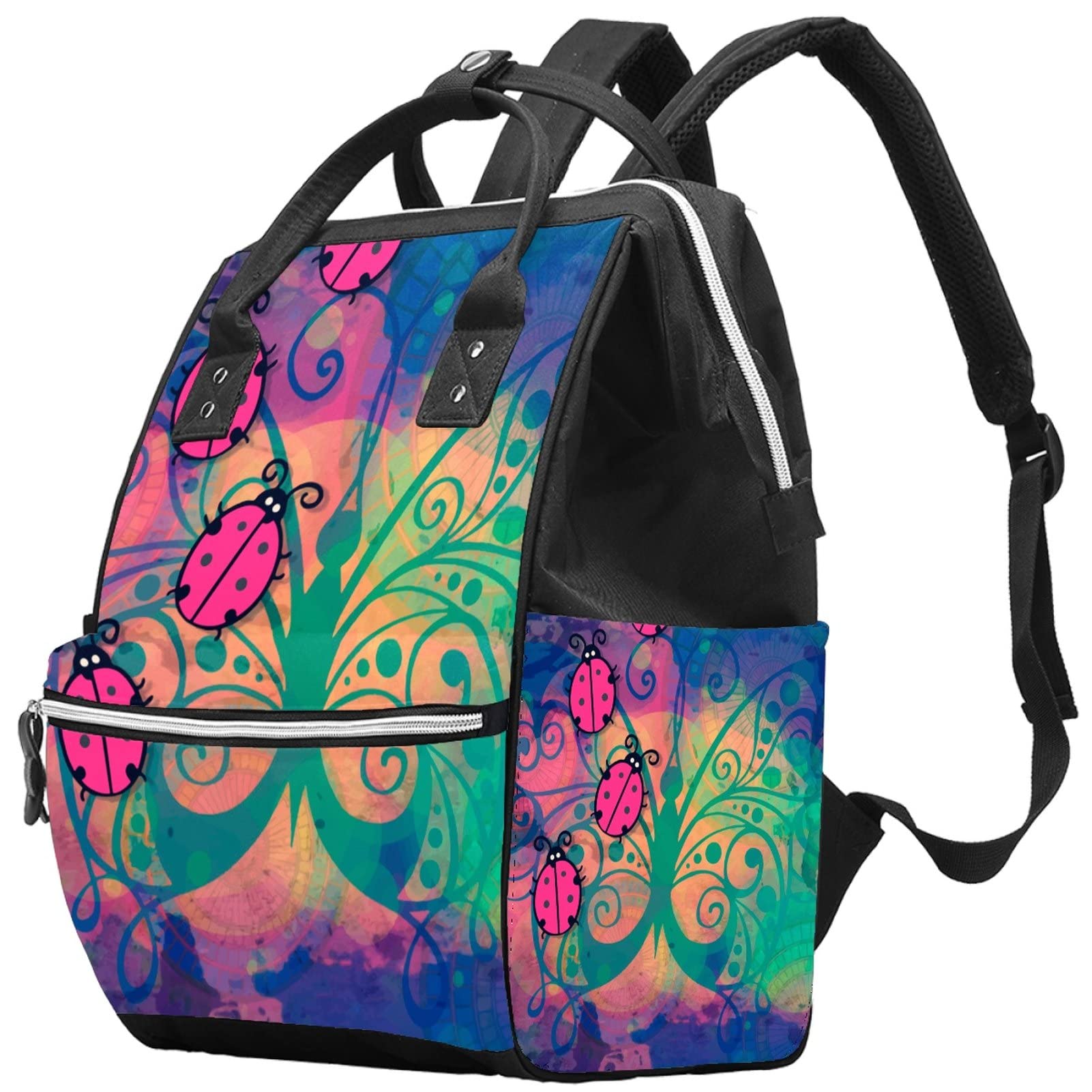 Colorful Ladybugs Diaper Backpack for Moms & Dads - Large Capacity Baby Travel Backpack for Girls & Boys - Perfect for Daycare, Outings & Family Trips