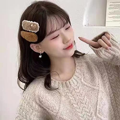 Rugelyss 10-Piece Milk Coffee Color Plush Hair Clips Set - Handmade Side Bangs Barrettes, Alligator Bobby Pins for Women & Girls | Perfect for Everyday Styling, Parties & Gifts