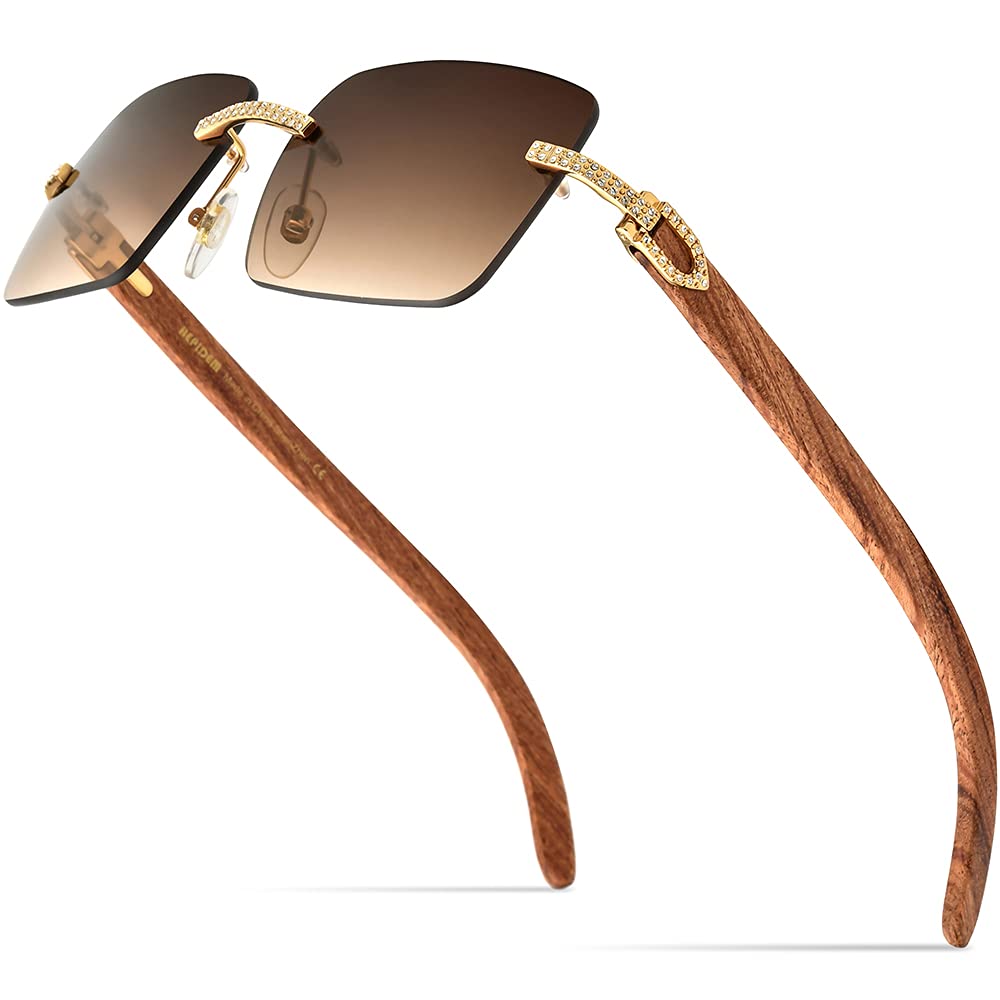 Authentic 100% Buffalo Horn Sunglasses for Men - Rimless Square Frame UV Protection - Stylish & Durable for Outdoor, Driving & Fashion