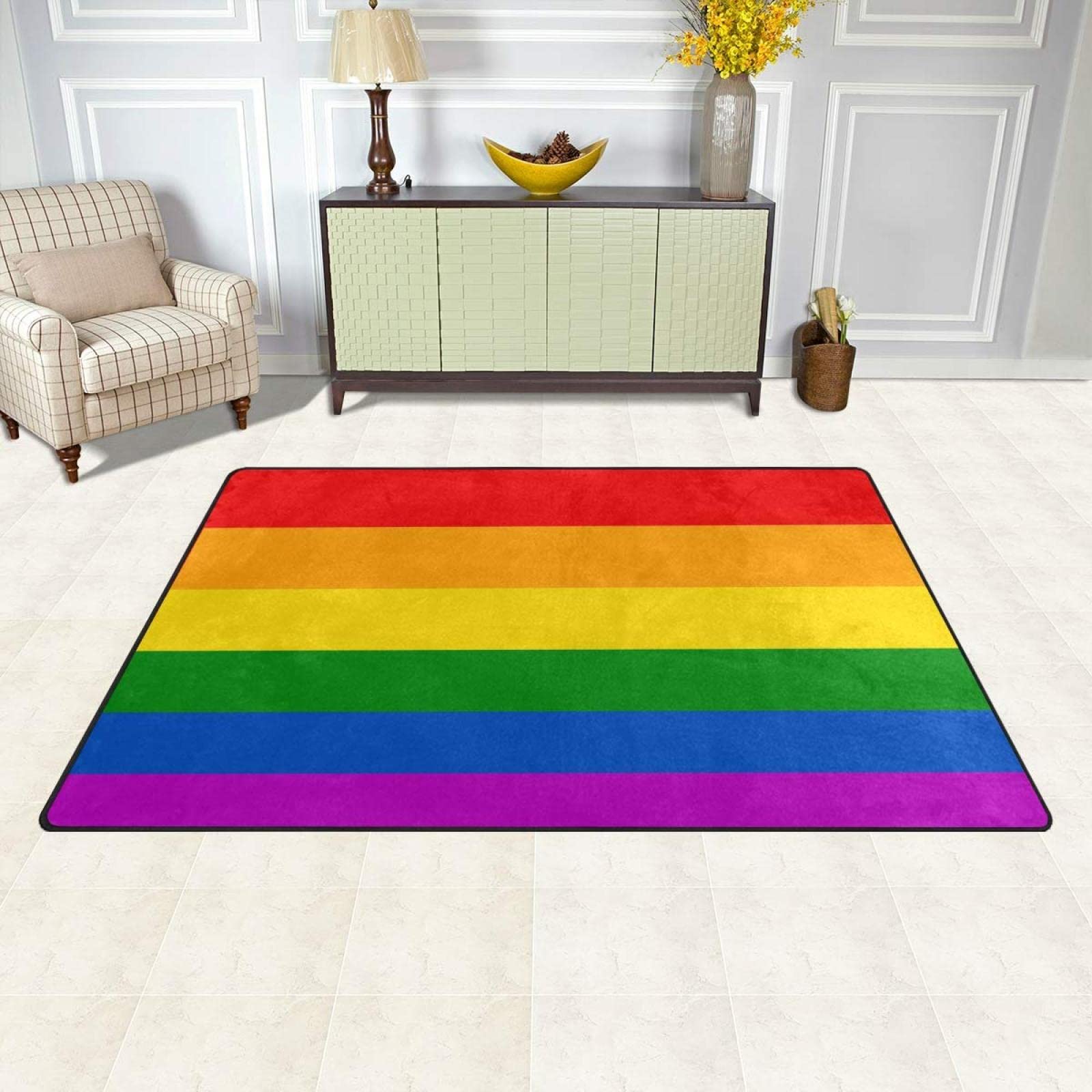 Rainbow Pride LGBT Love Peace Area Rug - Non-Slip Indoor Floor Carpet for Living Room, Bedroom & Home Decor - 6' x 4' Soft Mat for Sofa, Dorm & LGBTQ+ Friendly Spaces