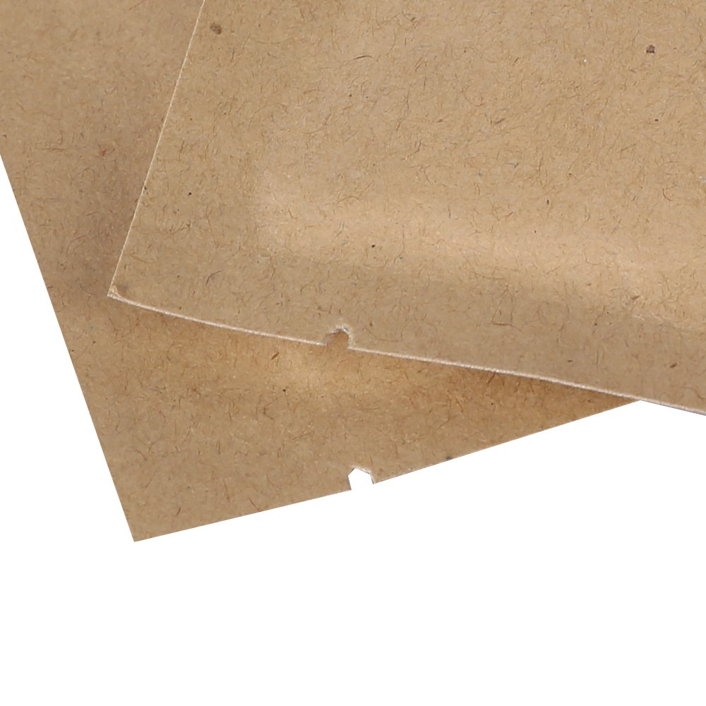 QQ Studio 100pcs Brown Open Top Kraft Mylar Bags 3.5x5.1 Inches - Heat Sealable Packaging for Coffee, Tea, Snacks & Crafts | Resealable Food Storage Bags for Home & Commercial Use