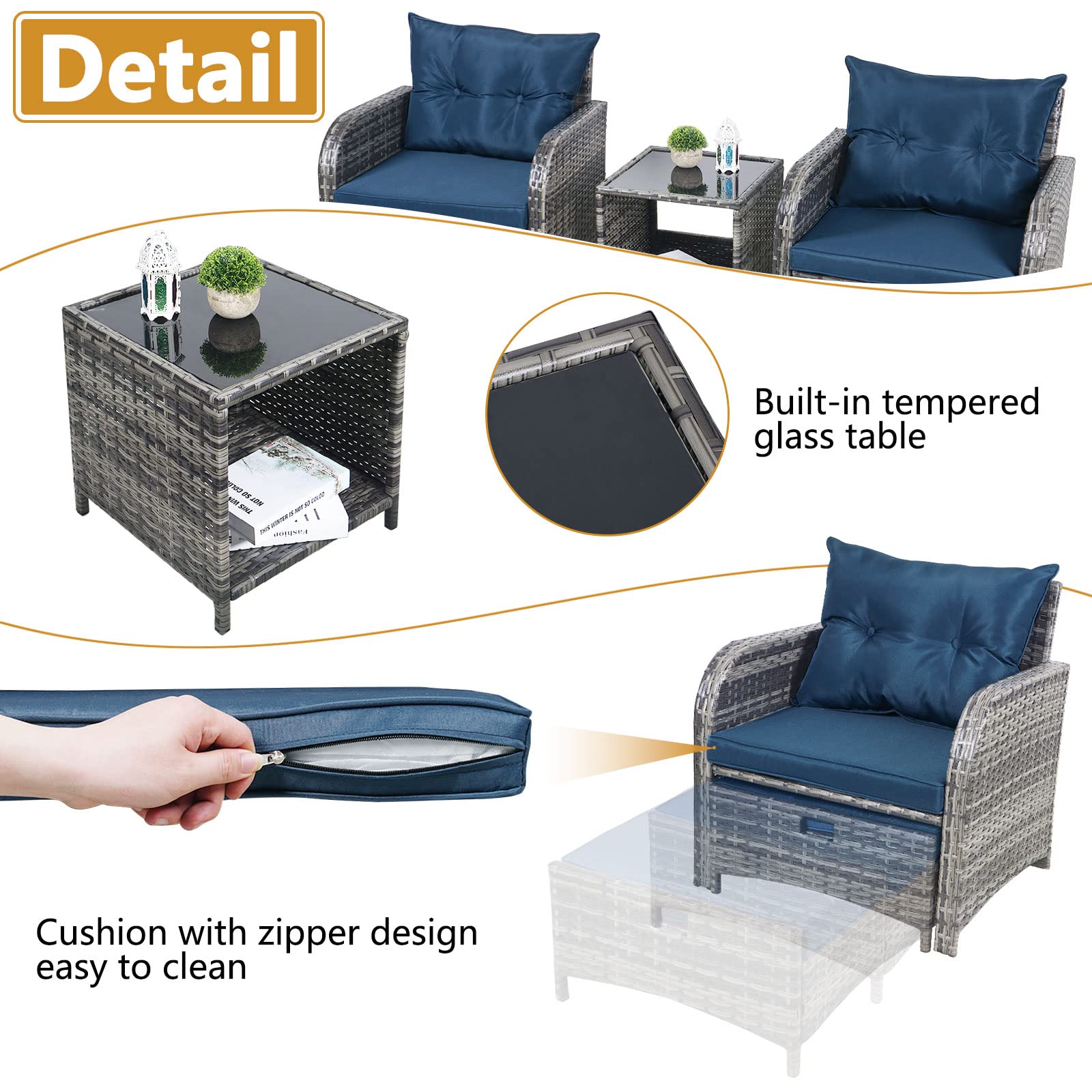 5-Piece All-Weather PE Rattan Outdoor Patio Furniture Set with Ottoman - Wicker Conversation Chairs for Poolside, Garden, Balcony & Backyard (Blue) - Perfect for Relaxing, Entertaining & Outdoor Lounging