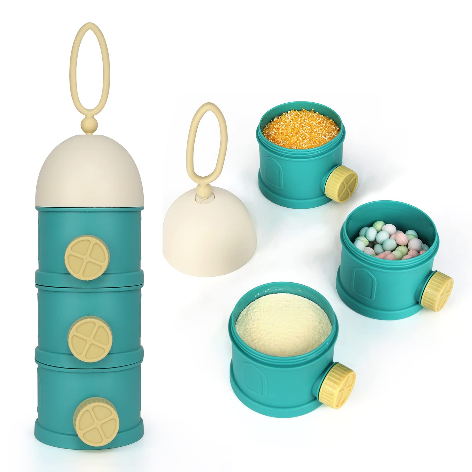 Accmor 3-Layer Stackable Formula Dispenser - Portable Non-Spill Baby Powder & Kids Snack Container (Green) | Perfect for Travel, Daycare & On-the-Go Feeding