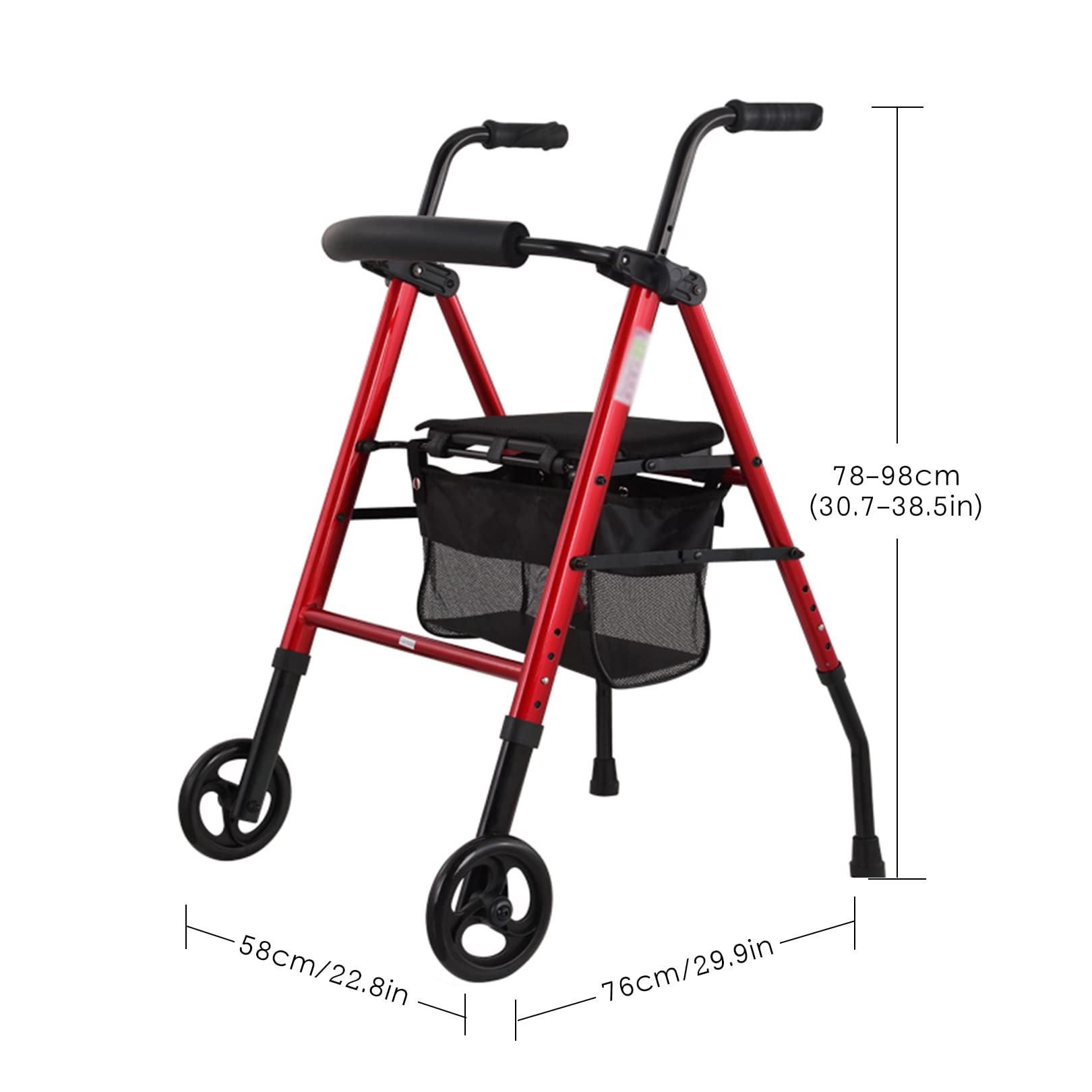 Lightweight Aluminum Rollator Walker with Seat & Basket - 2 Wheeled Folding Mobility Aid for Seniors & Adults - Perfect for Indoor/Outdoor Use, Shopping & Travel (Black)