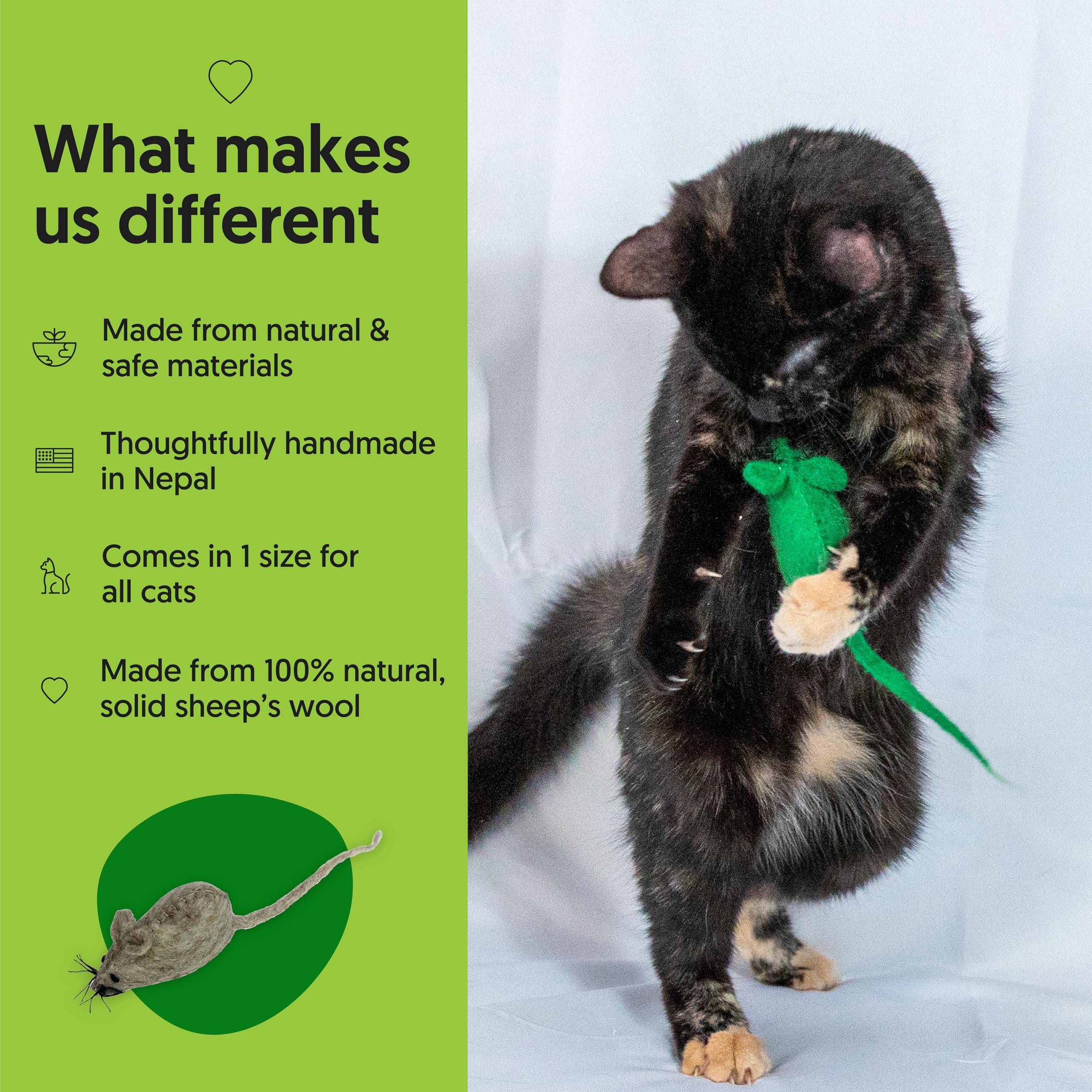 Eco Pouncer Natural Cat Toy - Safe & Sustainable Wool Cat Teaser for Interactive or Solo Play | Non-Toxic, Chemical-Free Pet Accessories | Perfect for Indoor Cats, Kittens, and Playtime Enrichment