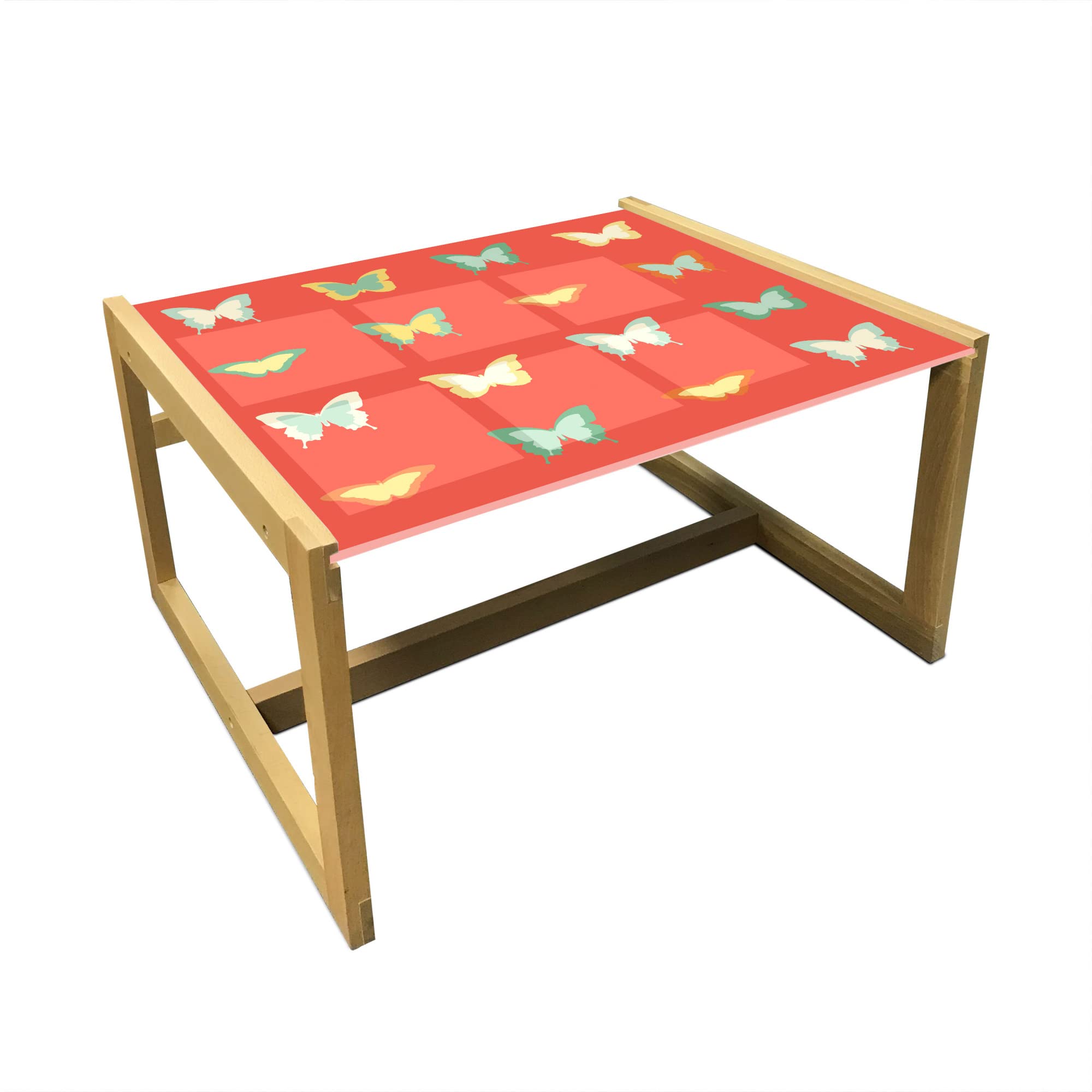 Ambesonne Retro Coffee Table with Dainty Butterflies on Tangerine Background - Acrylic Glass Center Table with Wooden Frame for Office, Dorm, Living Room - Medium Size in Burnt Sienna & Laurel Green - Perfect for Home Decor, Small Spaces & Gift Giving