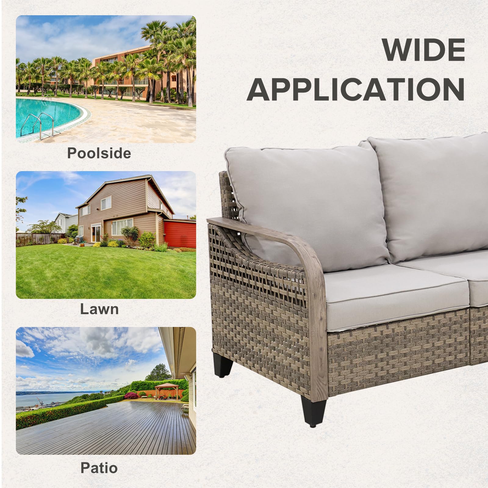 **COOS BAY Modern Wicker Outdoor Sofa Set - 3-Seater Patio Loveseat for Garden, Backyard, Deck, Porch & Balcony - Weather-Resistant Brown/Gray Couch - Perfect for Relaxing, Entertaining & Outdoor Lounging**