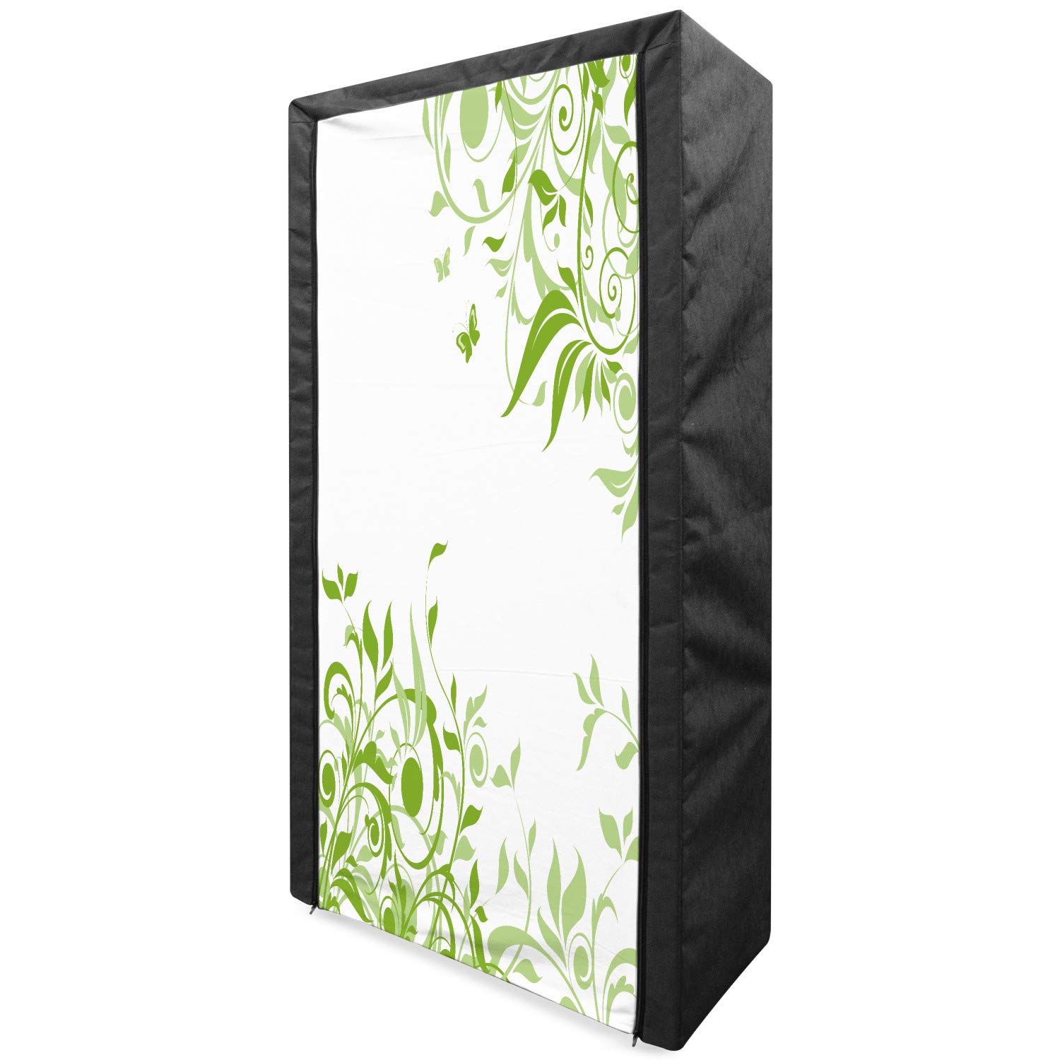Ambesonne Green Portable Fabric Wardrobe with Victorian Design - Spring Floral Branches & Butterflies Pattern - 33.5 Inch Clothing Organizer & Storage Closet with Shelves - Perfect for Bedroom, Closet Organization & Small Space Storage (Lime Green & Pale Green)