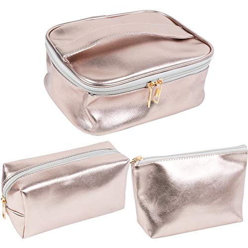 SUBANG 3 Pack Silver Makeup Bag - Waterproof Travel Toiletry Organizer for Cosmetics & Brushes - Portable Cosmetic Pouch for Women, Girls & Men - Perfect for Travel, Gym, Beach & Daily Use