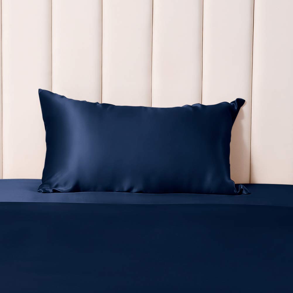 THXSILK 100% Mulberry Silk Pillowcase for Hair & Skin Care - 25 Momme Luxury Silk Pillow Cover with Hidden Zipper (Standard Size, Navy Blue) - Perfect for Beauty Sleep, Reducing Wrinkles & Frizz-Free Hair