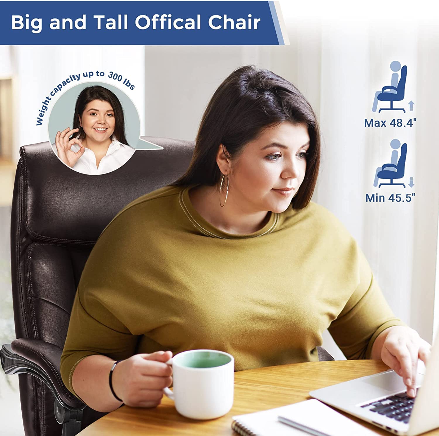 Premium Ergonomic Executive Office Chair - Big & Tall Leather Swivel Rolling Manager Chair with Adjustable High Back, Padded Armrests & Retractable Footrest - Perfect for Home Office, Gaming & Computer Workstations