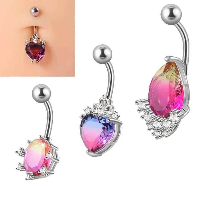 14G Gradient Heart Belly Button Rings - Stainless Steel Navel Piercing Jewelry for Women | Perfect for Summer Beach, Pool Parties & Body Piercing Fashion
