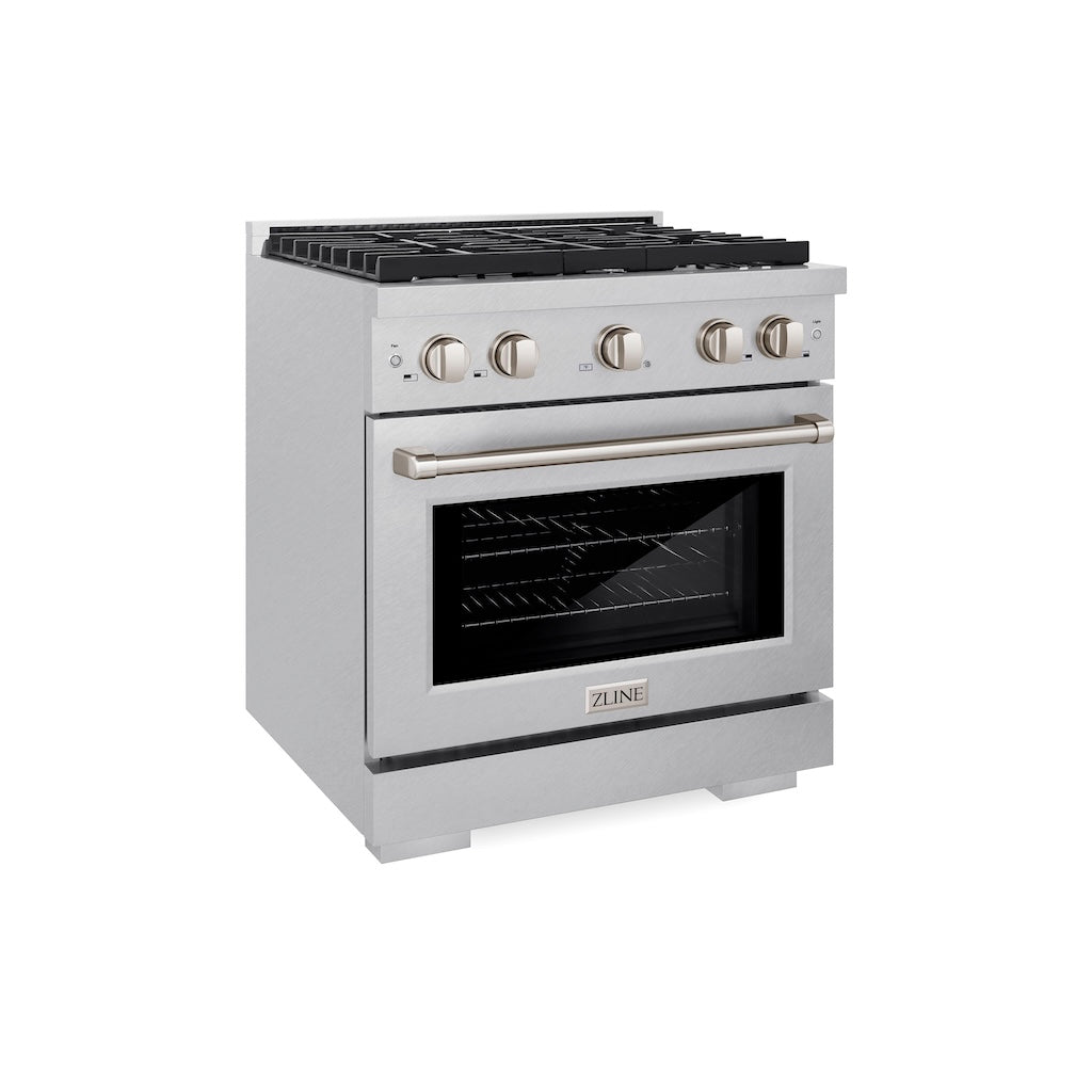 ZLINE 30 Inch 4.2 Cu. Ft. Paramount Gas Range with 4 Burner Cooktop & Convection Gas Oven - Satin Stainless Steel (SGRS 30) | Professional Kitchen Appliance for Home Chefs & Cooking Enthusiasts