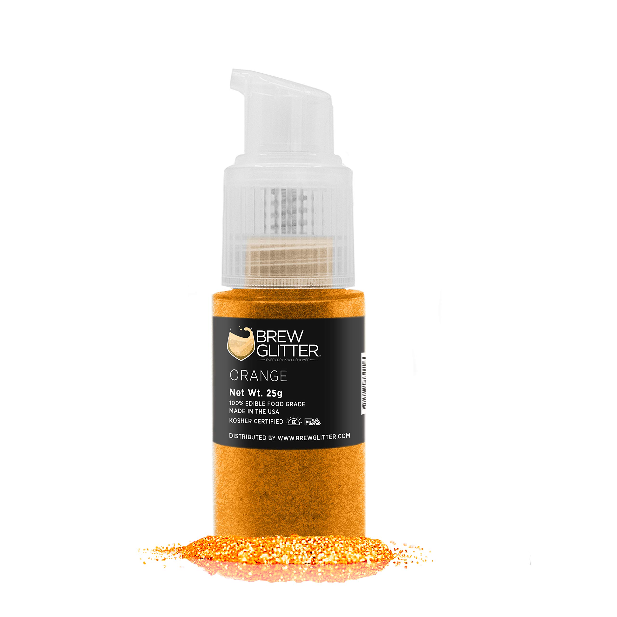 Orange Edible Glitter for Drinks - KOSHER & HALAL Certified 100% Food Grade Glitter for Cocktails, Beer, Beverages & Desserts | Vegan, Gluten & Nut Free | Perfect for Party Drinks, Cake Decorating & DIY Food Art (25g Spray Pump, Orange)