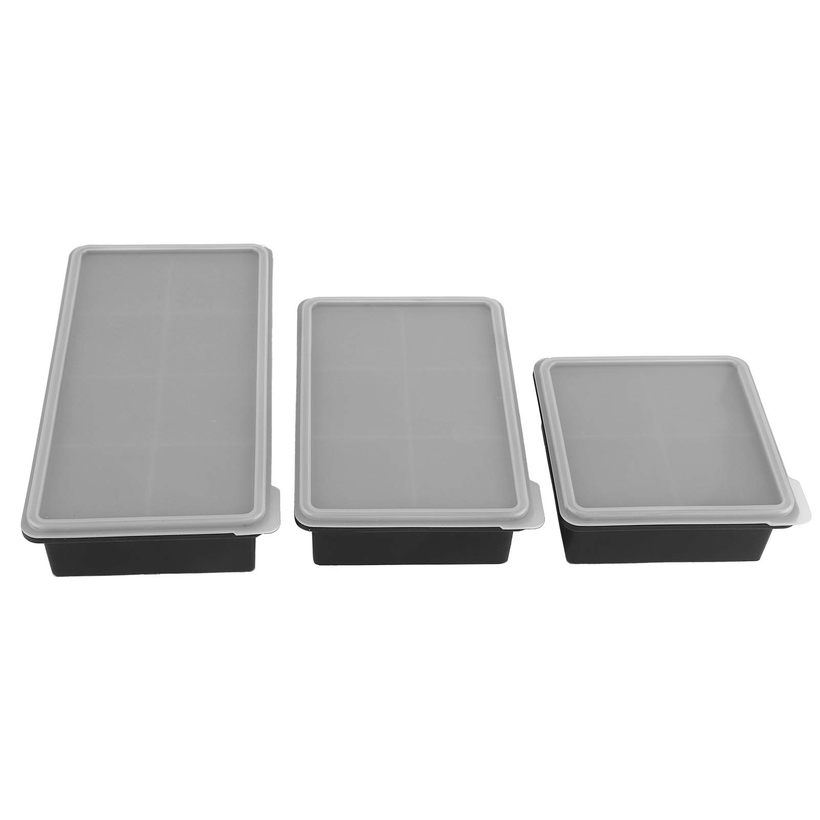 3Pcs Silicone Ice Cube Trays with Lids - Reusable Freezer Molds for Whiskey, Cocktails & Cold Drinks - Perfect for Home Bars, Parties & Entertaining (Black)