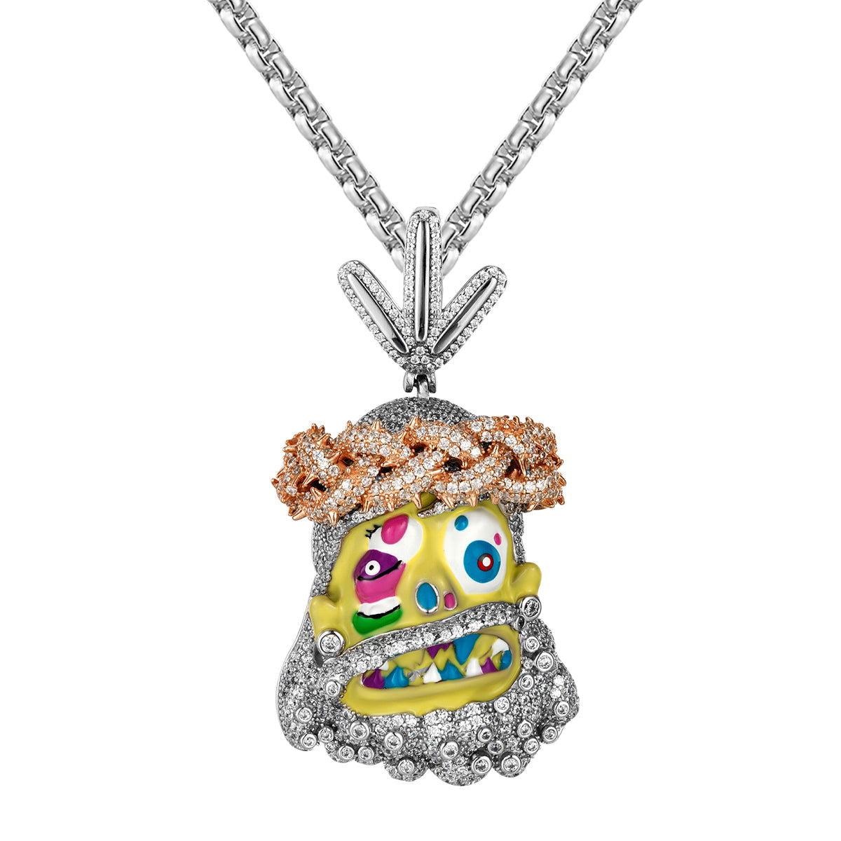 Funny Jesus Face Pendant for Men - Sterling Silver with Yellow Enamel | Religious Jewelry Gift for Christians, Baptism, Church Events
