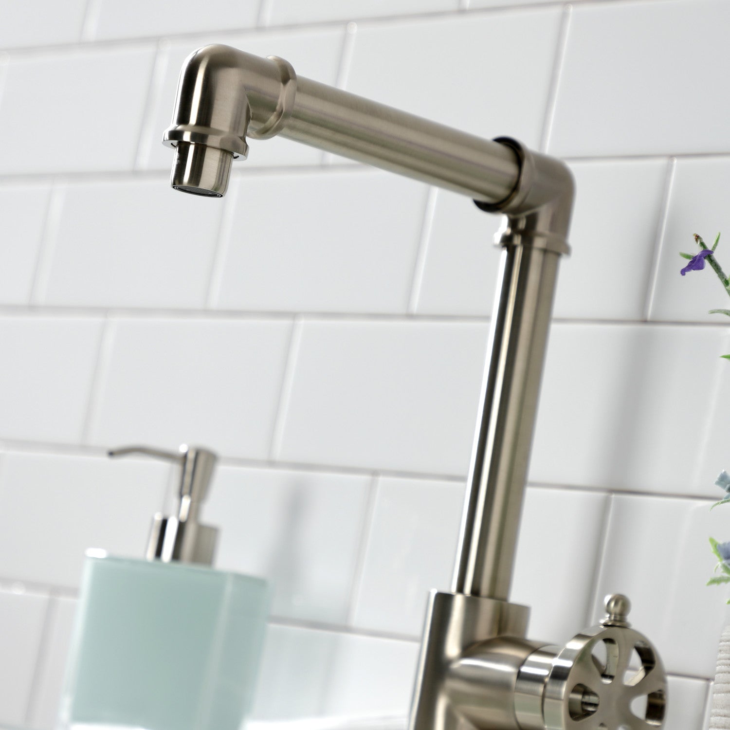 Belknap KS144RXBN Single Handle 1-Hole Bathroom Sink Faucet with Push Pop-Up Drain - Brushed Nickel Finish for Modern Vanity & Powder Room Installation