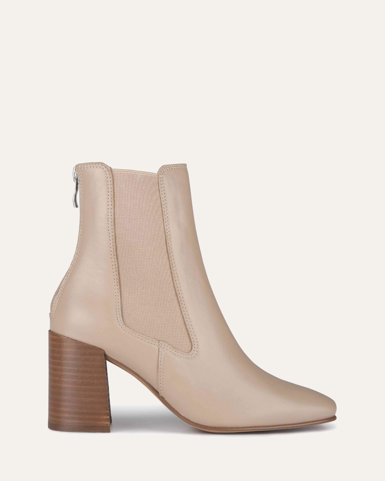 Beige Leather Diamond Mid Ankle Boots for Women - Stylish & Comfortable Footwear for Casual Outings, Work & Evening Events