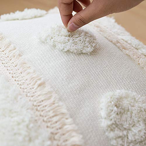Boho Modern Tufted Shaggy Decorative Throw Pillow Cover for Couch, Sofa or Bed - Cream Lumbar Pillow Case 12x20 Inches (No Insert) - Perfect for Living Room, Bedroom Decor & Home Styling