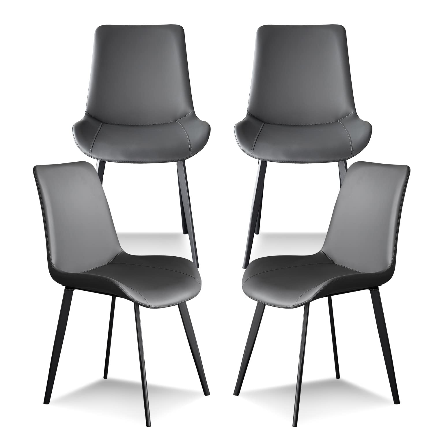 Seonyou Dining Chairs Set of 4 - Dark Grey Faux Leather Kitchen Dining Room Chairs, Comfortable Mid Century Modern Upholstered Side Chairs with Metal Legs for Living Room, Bedroom & Office - Perfect for Home Decor, Entertaining Guests & Daily Use
