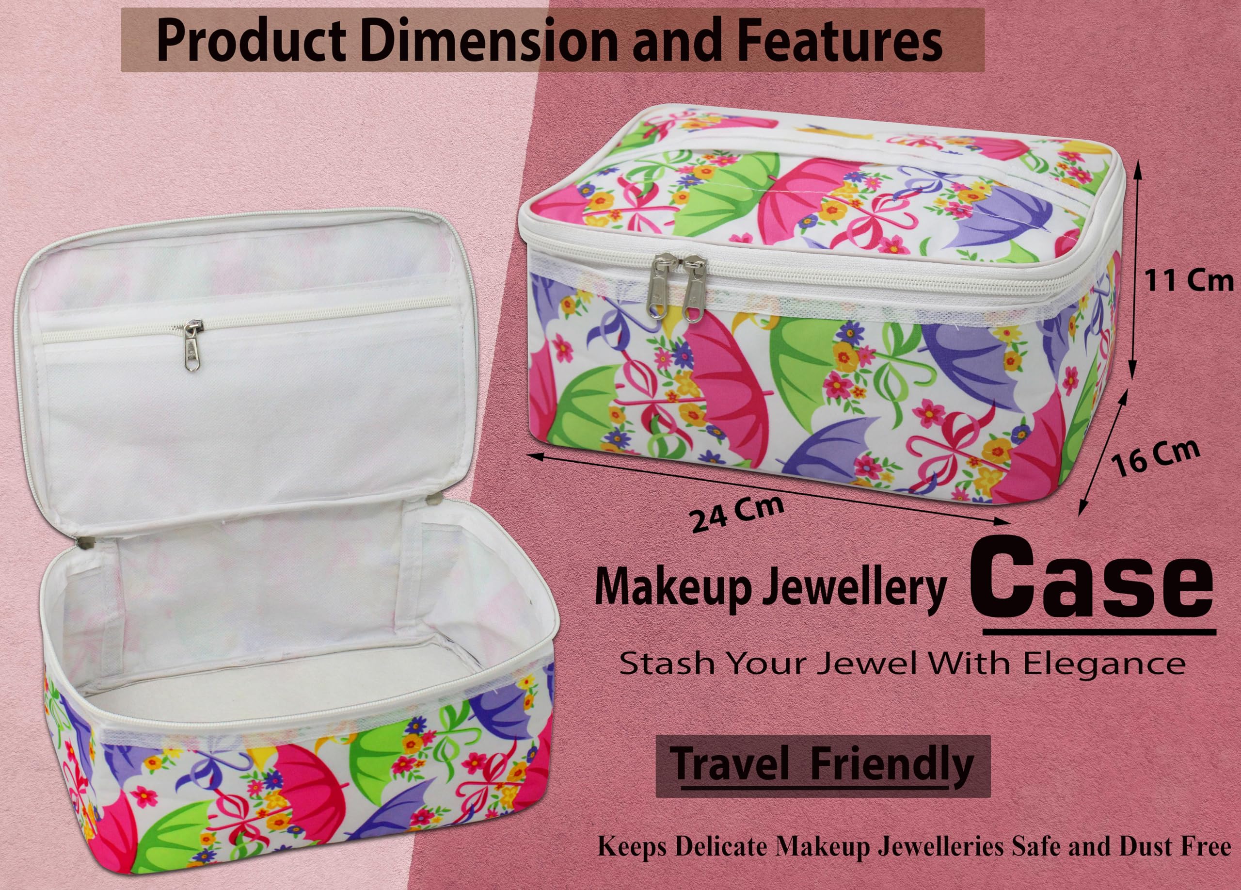atorakushon® Fabric Women's Makeup Storage Box - Travel Vanity Cosmetic Organizer, Toiletry Bag & Jewelry Pouch (Multicolor, Pack of 1) | Perfect for Travel, Home Organization & Daily Use