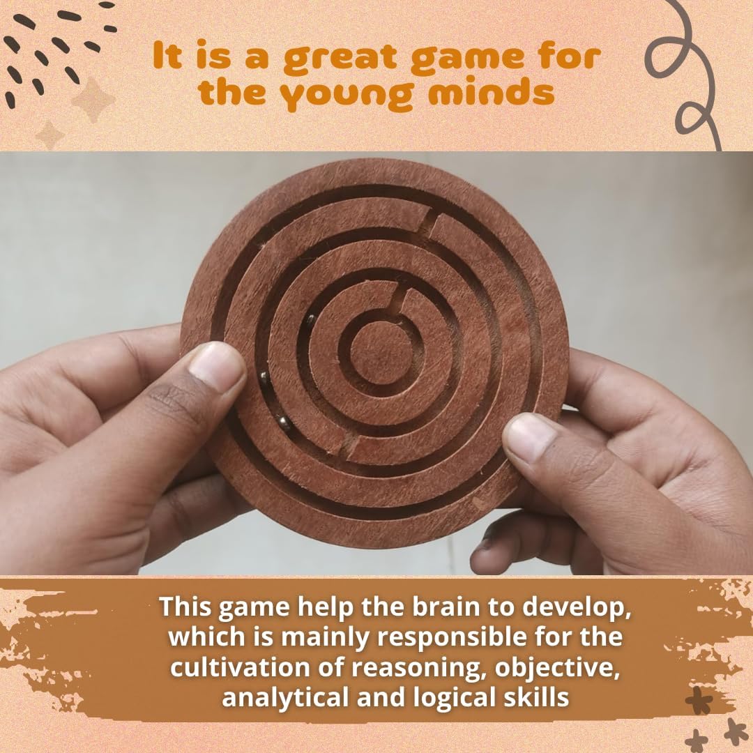 HAPYDOSE Handcrafted Wooden Labyrinth Board Game - Ball in a Maze Puzzle Toy for Kids Ages 6+ | Fun Brain Teaser & Educational STEM Gift for Boys & Girls (6 Inch) - Perfect for Indoor Play, Birthday Parties & Family Game Nights