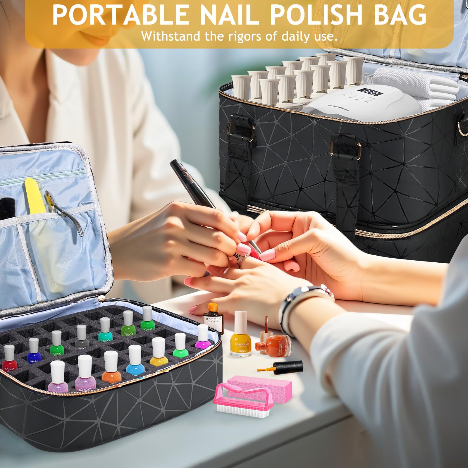 Large Nail Polish Organizer Bag - Holds 84 Bottles & Nail Lamp, PU Leather Travel Case for Nail Art Tools | Portable Storage for Salon Professionals & DIY Manicures at Home