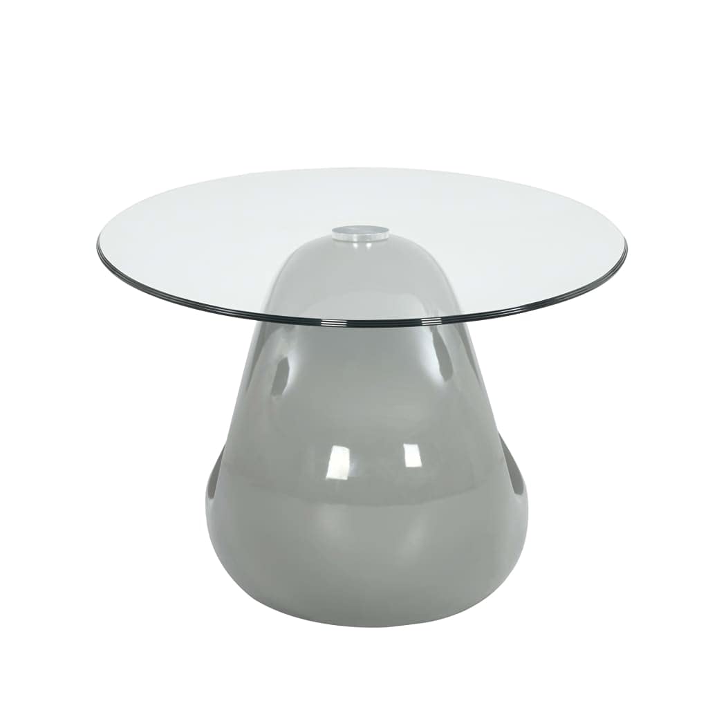 Modern Oval Glass Top Coffee Table - High Gloss Gray Finish for Living Room, Lounge & Office Decor