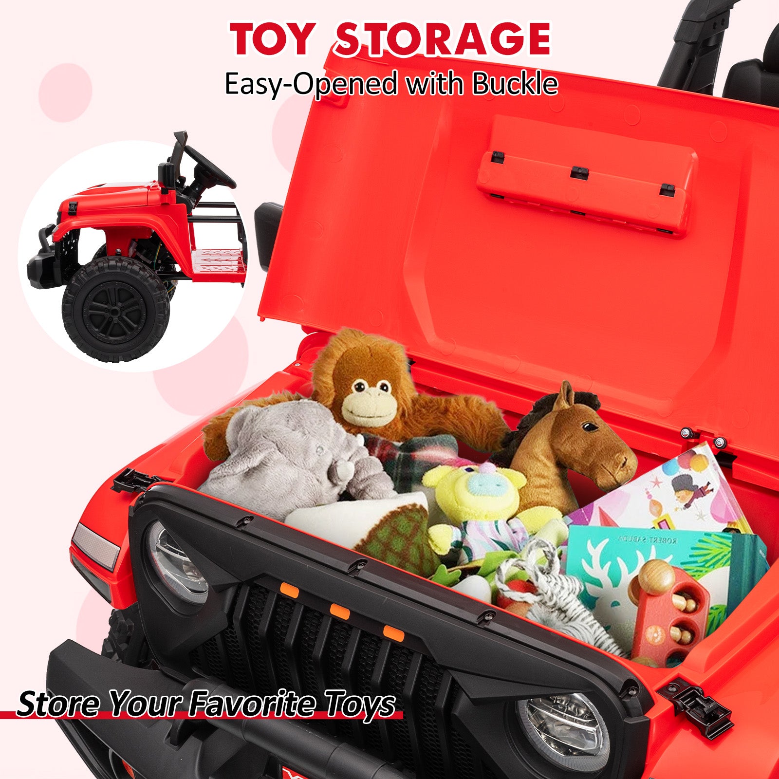 GARVEE 24V 4WD Kids Electric Ride-On Truck with Remote Control, 2 Seater, Adjustable Footwell, 3 Speed Modes, LED Lights & Bluetooth – Perfect for Outdoor Play, Birthday Gifts & Family Fun (Red)