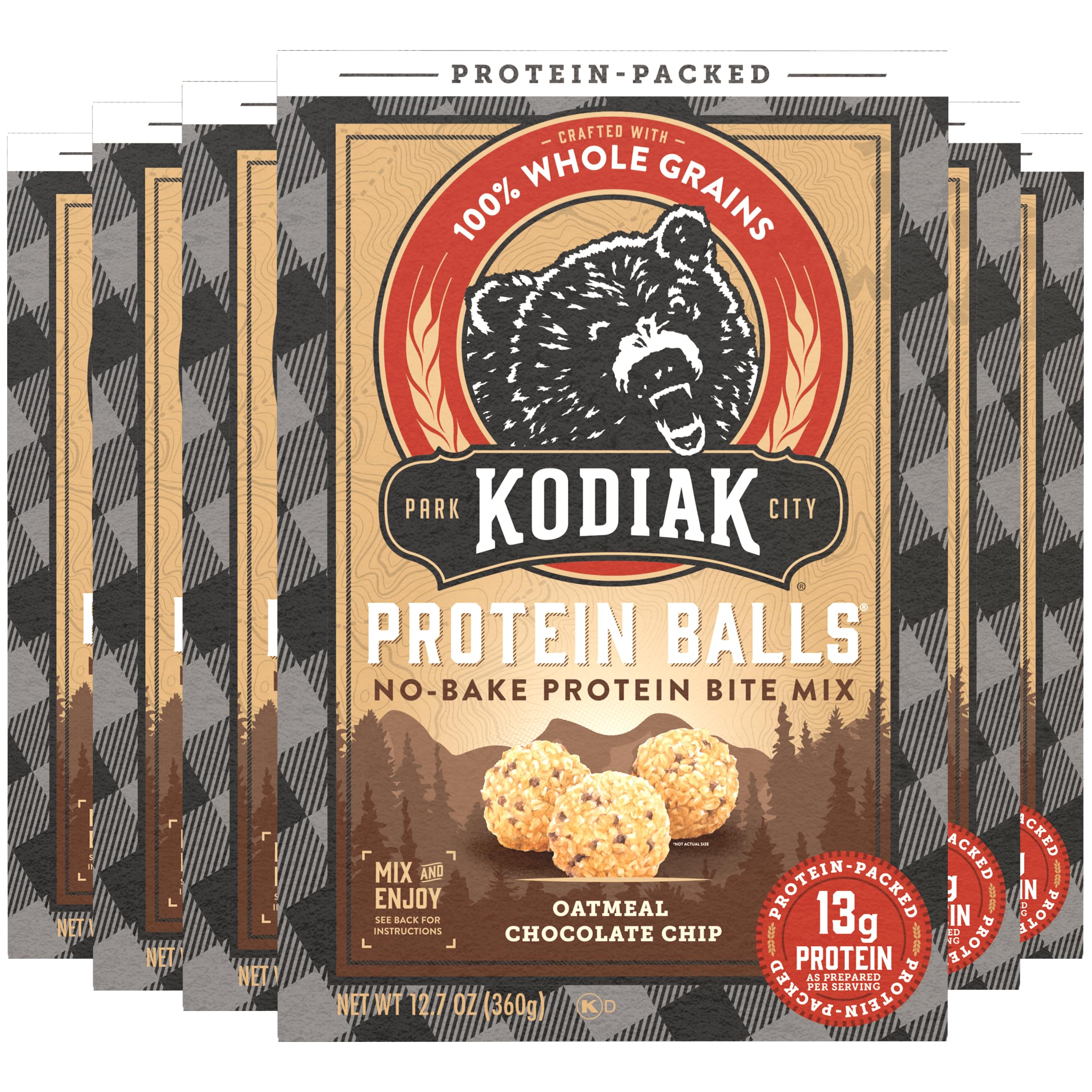 Kodiak Cakes Oatmeal Protein Ball Mix - Chocolate Chip Flavor, High Protein Snack, 100% Whole Grains, Pack of 6 | Perfect for Post-Workout Recovery, Healthy Breakfast & On-the-Go Energy Boost
