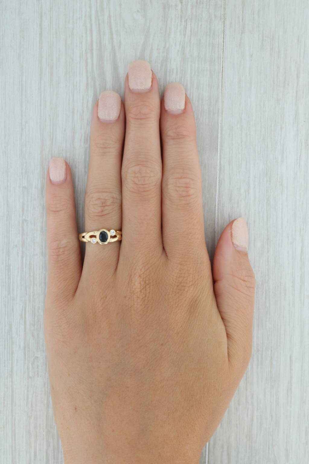 0.40ctw Oval Blue Sapphire & Diamond Ring in 18k Yellow Gold, Size 6.5 - Stackable Wedding Band, Anniversary Gift for Her, Perfect for Engagement, Proposal & Special Occasions
