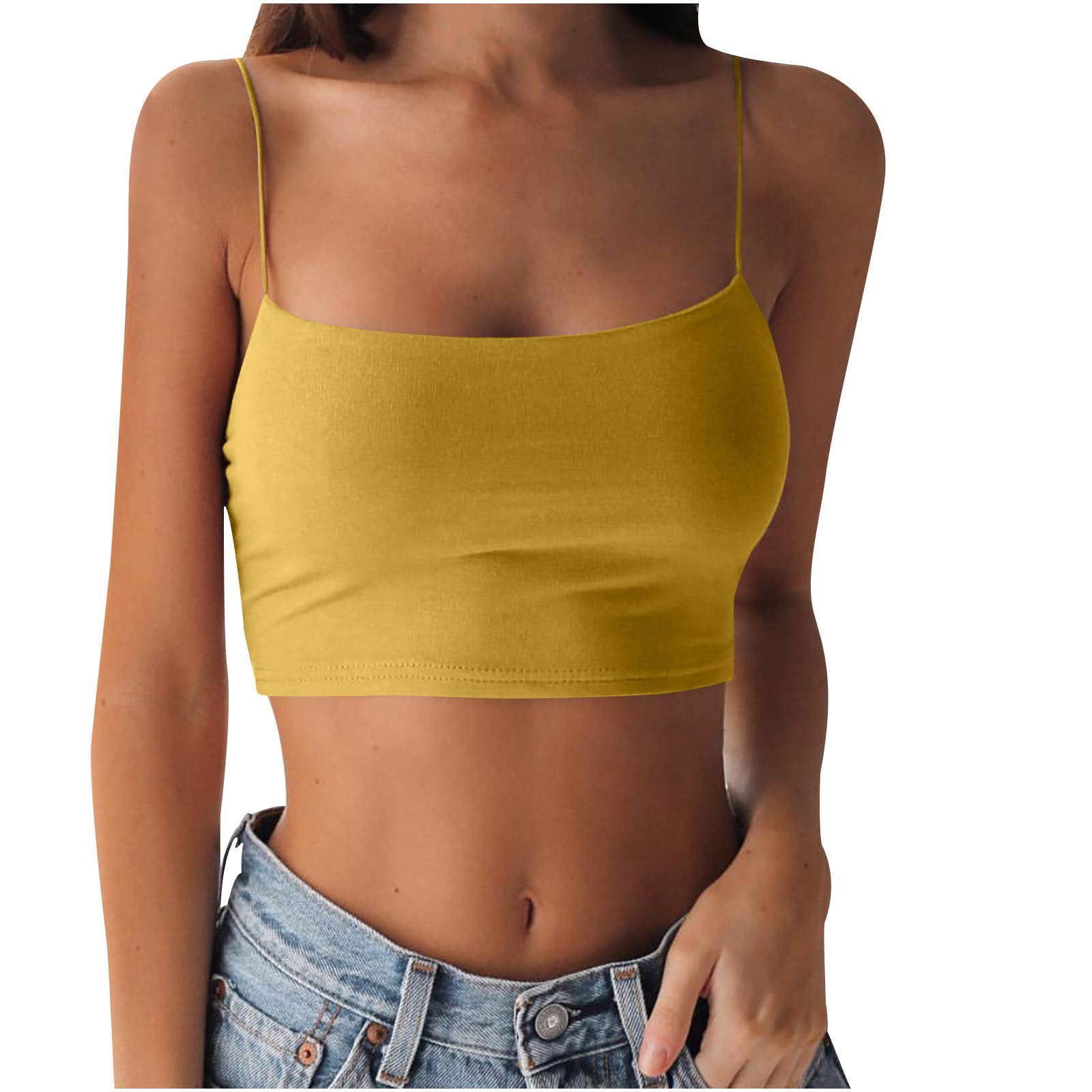 Women's Sexy Adjustable Spaghetti Strap Camisole - Double Lined Seamless Yoga Tank Top for Workout, Lounge & Summer Outfits