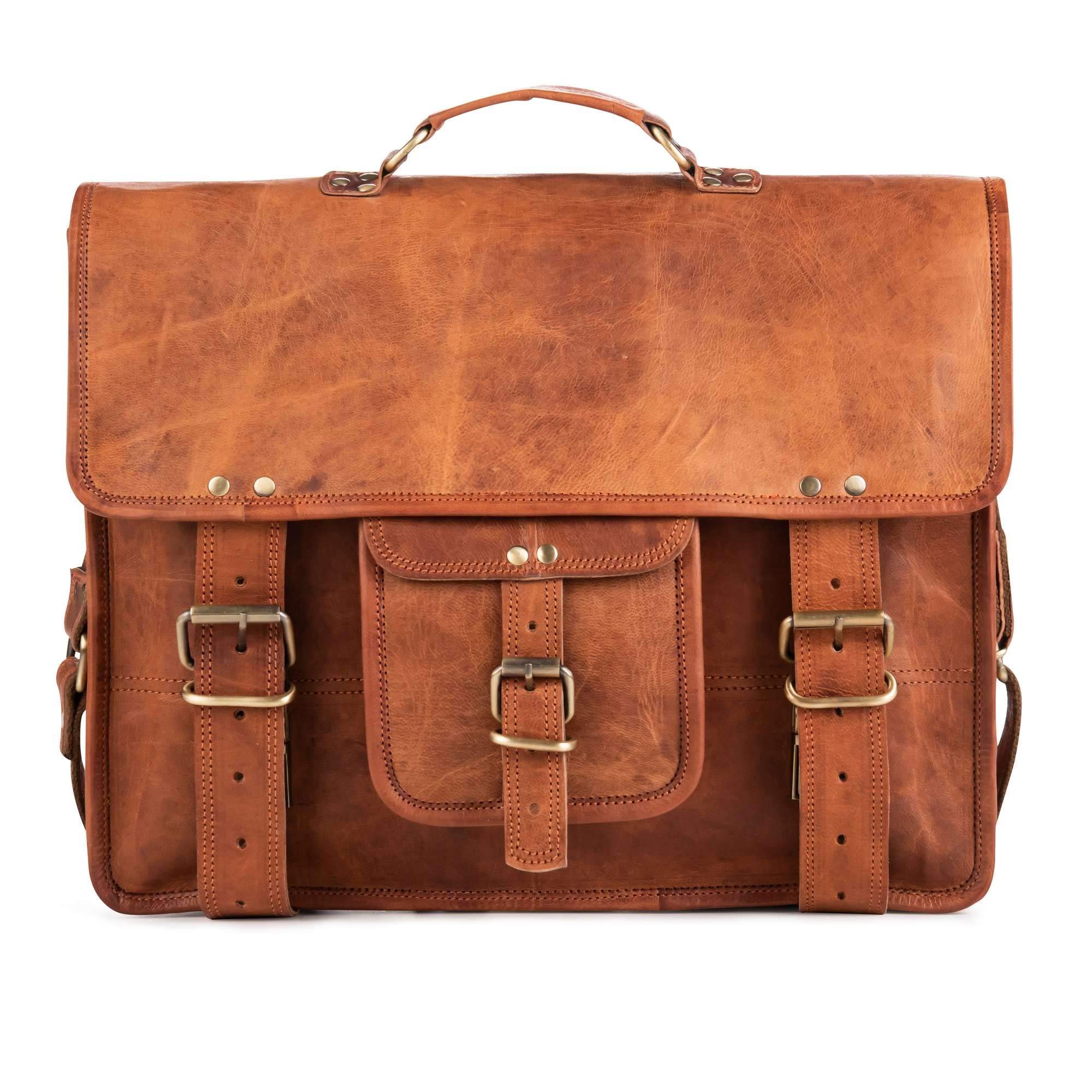 BERLINER BAGS Vintage Genuine Leather Messenger Bag - XL Laptop Briefcase for Men & Women, Work Bag with Adjustable Strap (Brown) - Perfect for Office, Business Travel & College