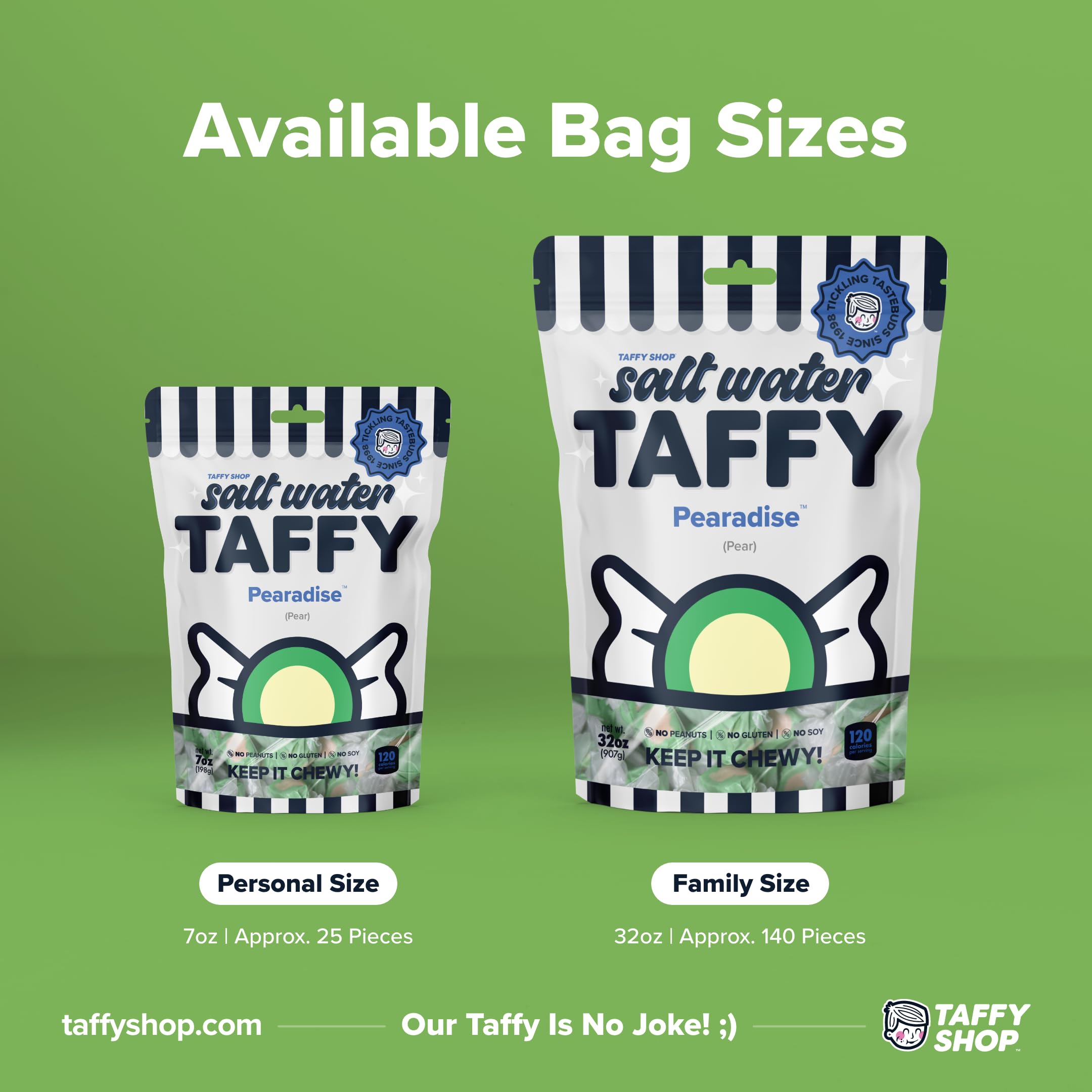 Pear Salt Water Taffy - Gourmet Soft Chewy Candy, Bulk Sweet Snack, Gluten-Free, 35 Individually Wrapped Pieces (7oz) - Perfect for Parties, Gift Baskets & Office Treats