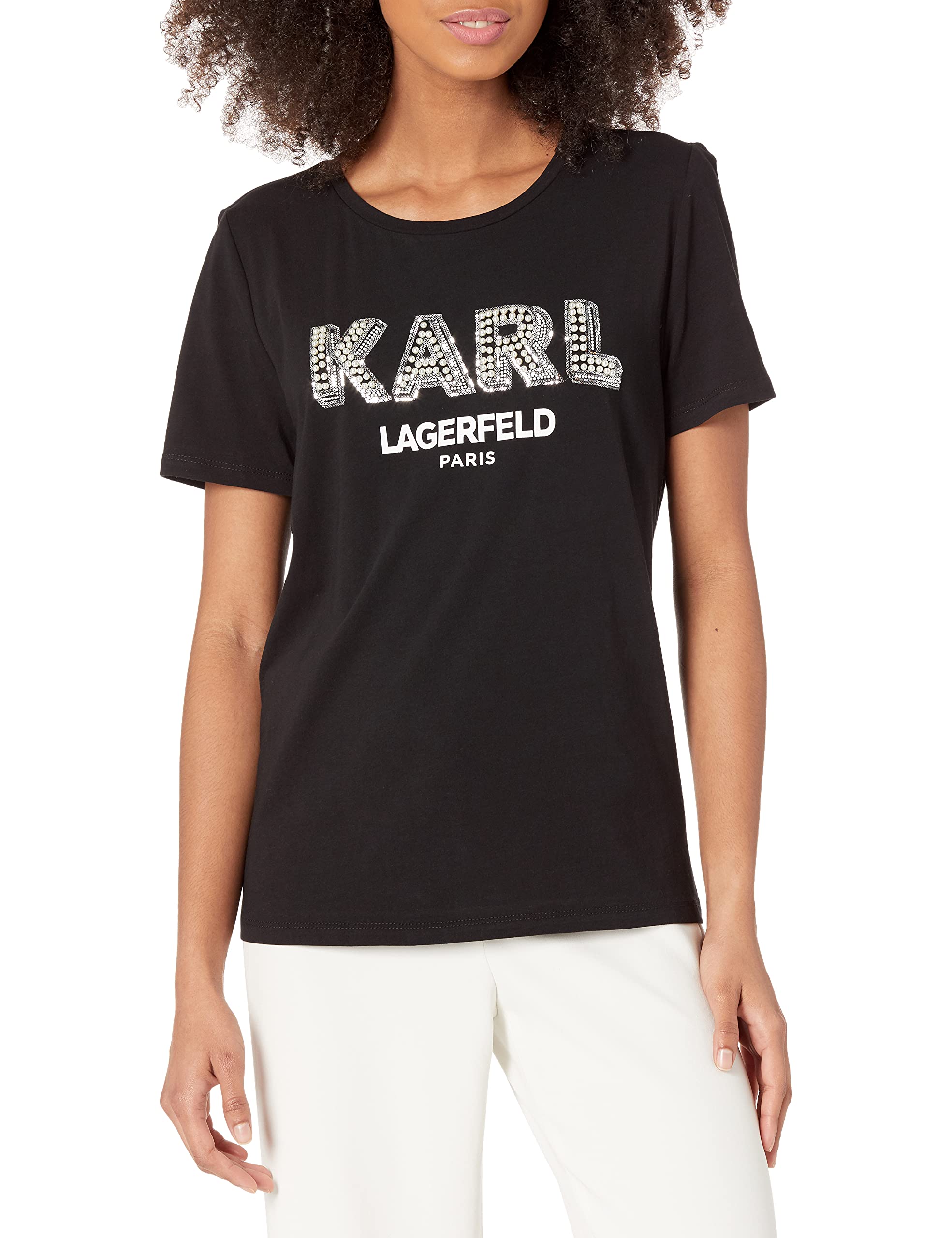 Karl Lagerfeld Paris Women's Short Sleeve Graphic Logo T-Shirt | Casual Fashion Tee for Everyday Wear & Street Style Outfits