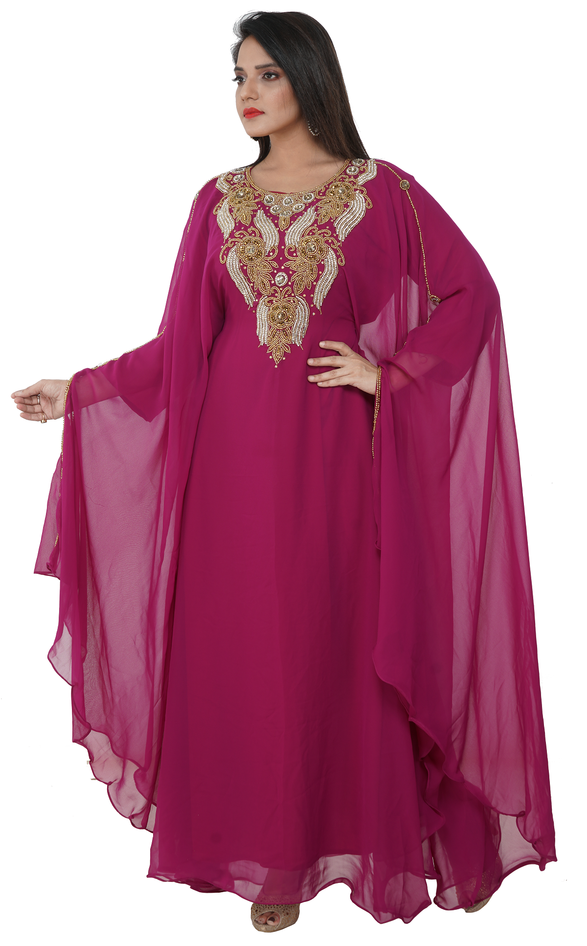 Handmade Arabian Kaftan Dress for Women - Elegant Embroidered Maxi Dress for Parties, Weddings & Special Occasions