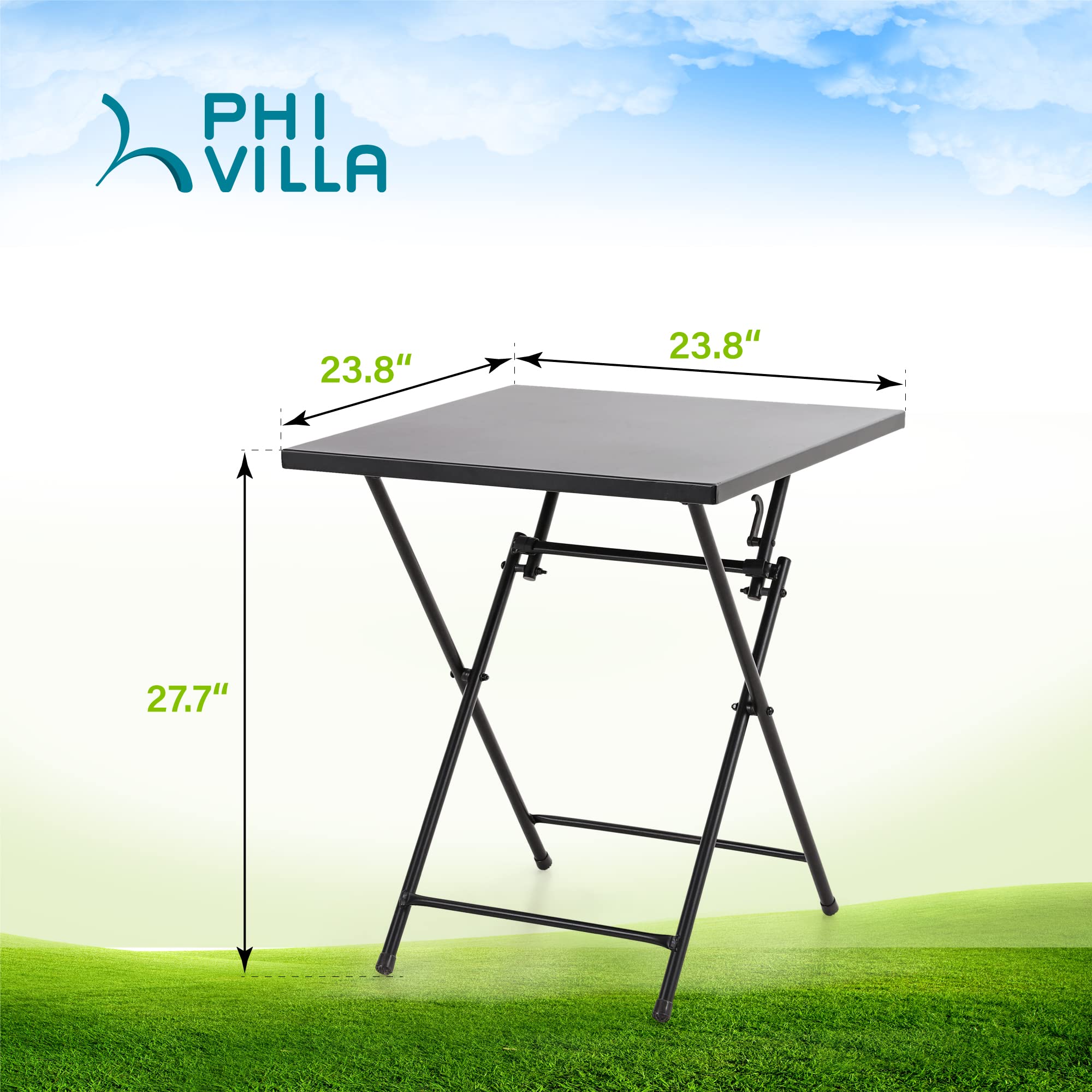 PHI VILLA Outdoor Patio Bistro Set - 2 Pack Foldable Metal Steel Coffee Tables for Garden, Balcony & Backyard | Perfect with Outdoor Sofa & Chairs | Weather-Resistant Patio Furniture for Dining & Relaxing