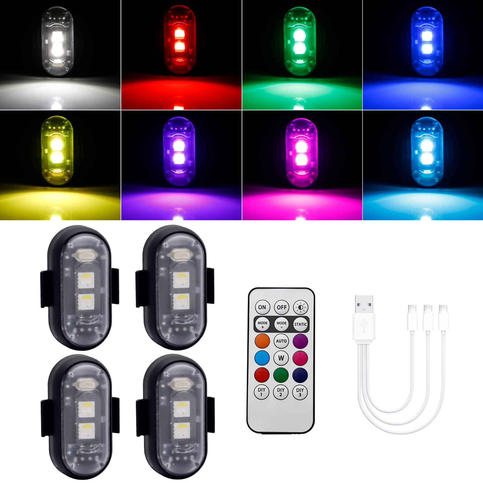 LECART 4 Pack Wireless LED Lights for Cars, Motorcycles, Bikes, Drones & Scooters - Rechargeable Anti-Collision Strobe Warning Lights with Remote Control | Magnetic Emergency Flashing Lights for Night Riding, Road Safety & Vehicle Visibility
