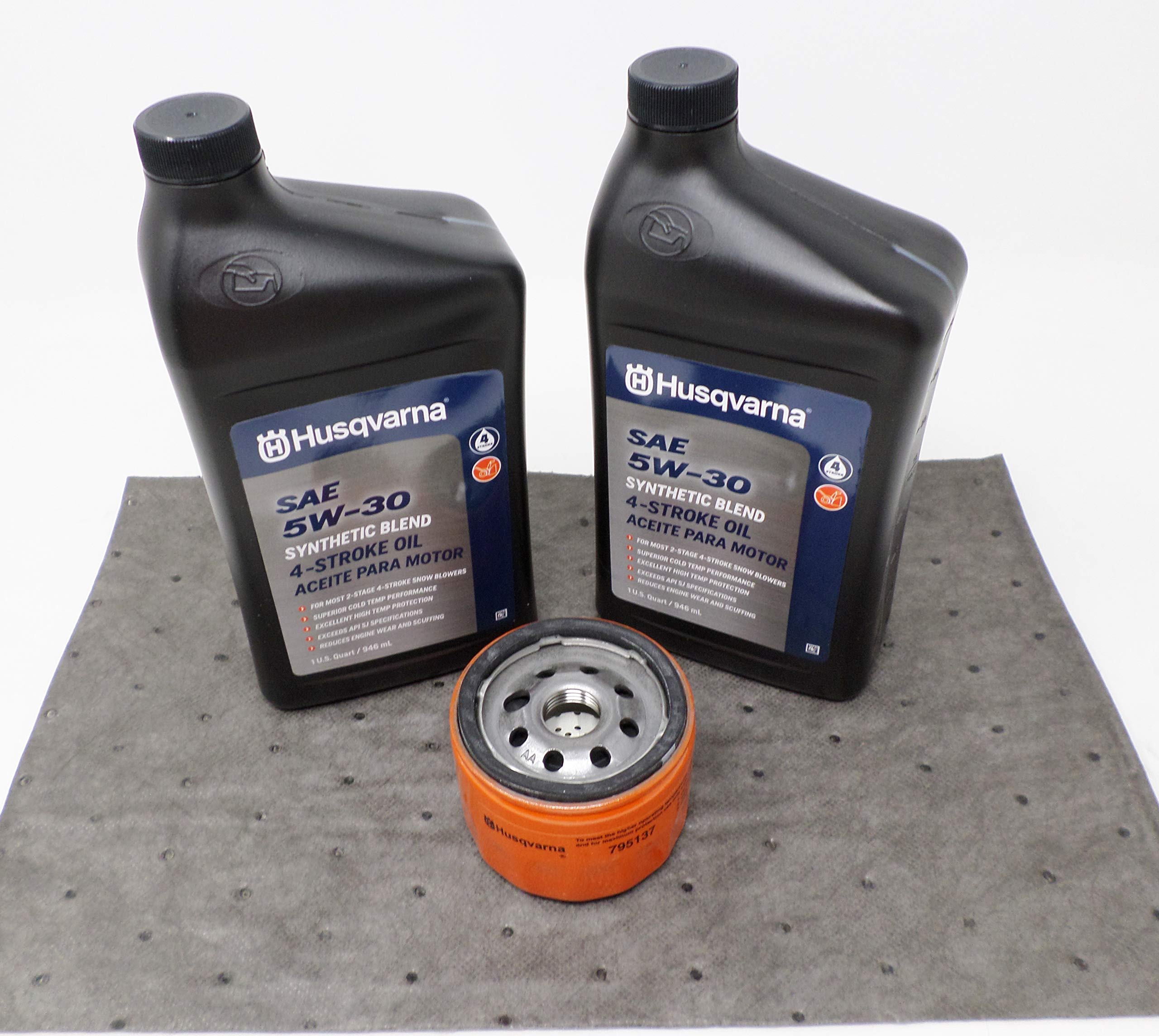 Husqvarna Oil Change Kit with Oil Pad & 5W-30 Synthetic Blend Oil for Briggs Engine - Easy Engine Maintenance for Lawn Mowers & Outdoor Power Equipment