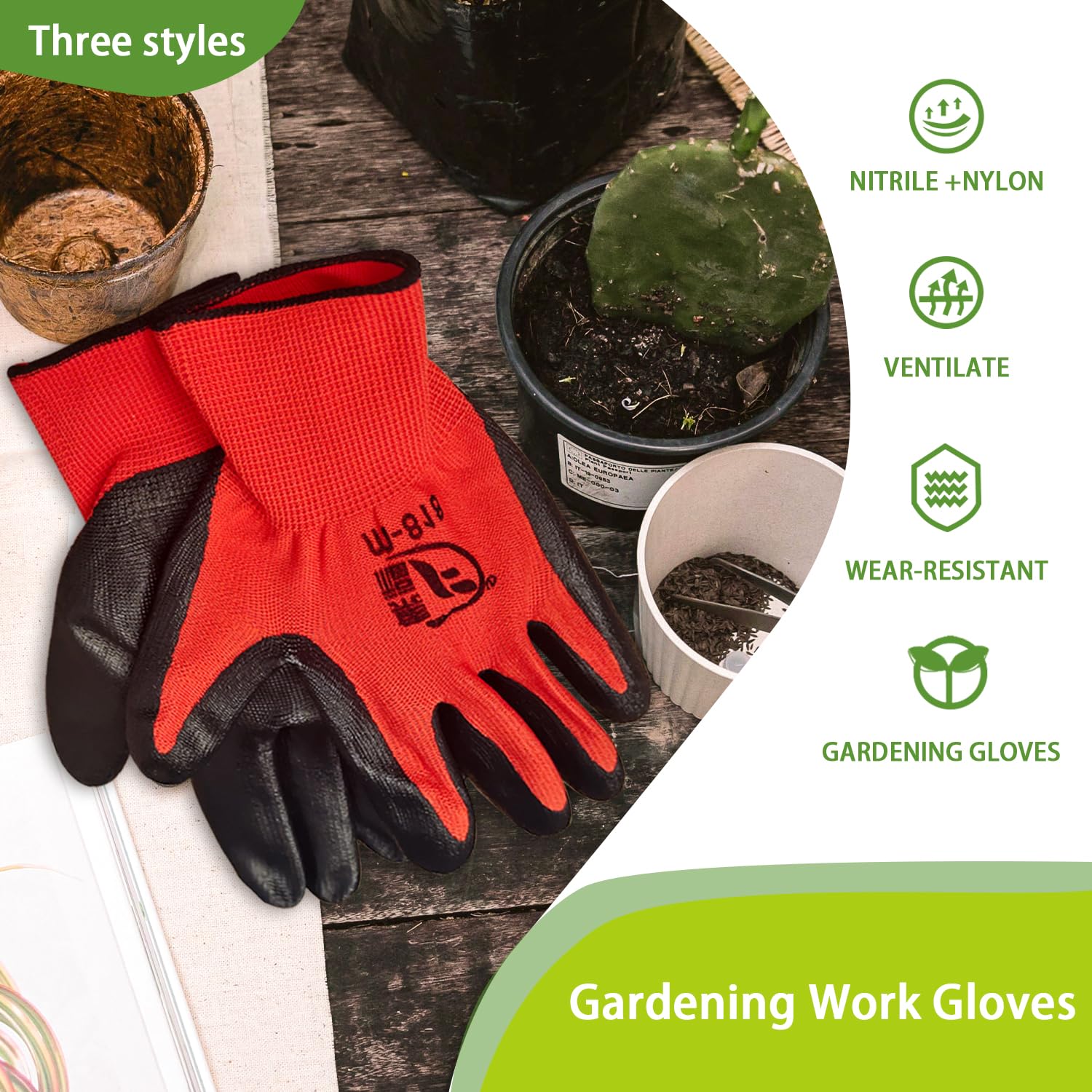 100 Pack Breathable Nitrile Rubber Coated Gardening Gloves for Men & Women - Durable Work Gloves for Construction, Landscaping, Farming & Outdoor Activities