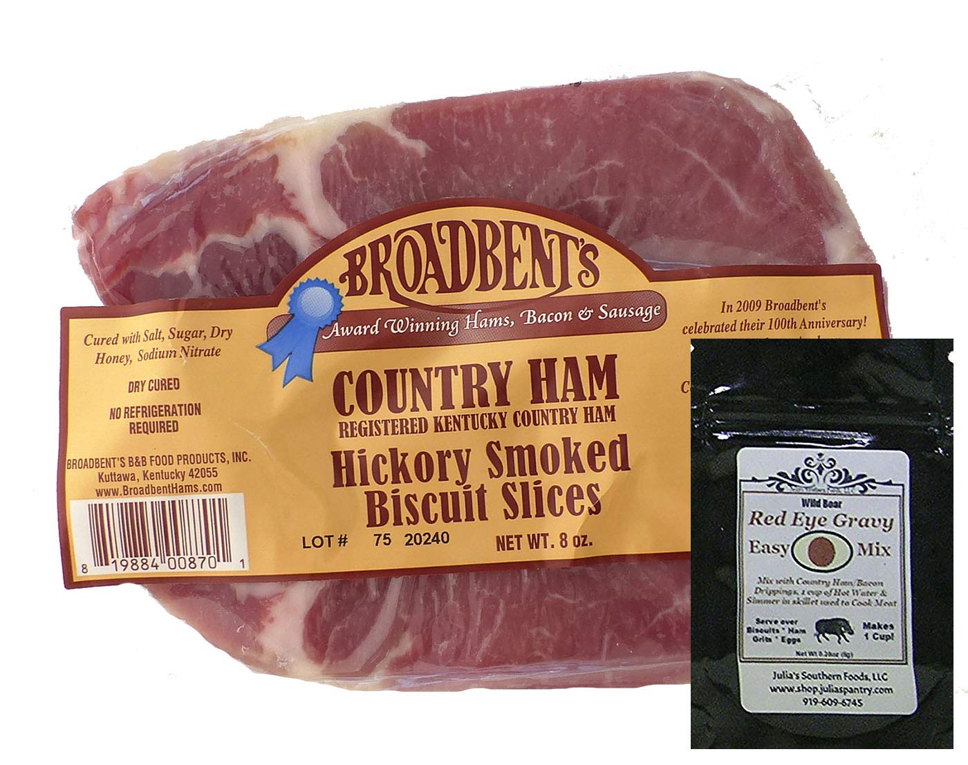 Julia's Pantry Hickory Smoked Country Ham Biscuit Slices - 8oz Pack with Free Red Eye Gravy Sample | Premium Southern Breakfast Meat for Sandwiches, Biscuits & Charcuterie Boards