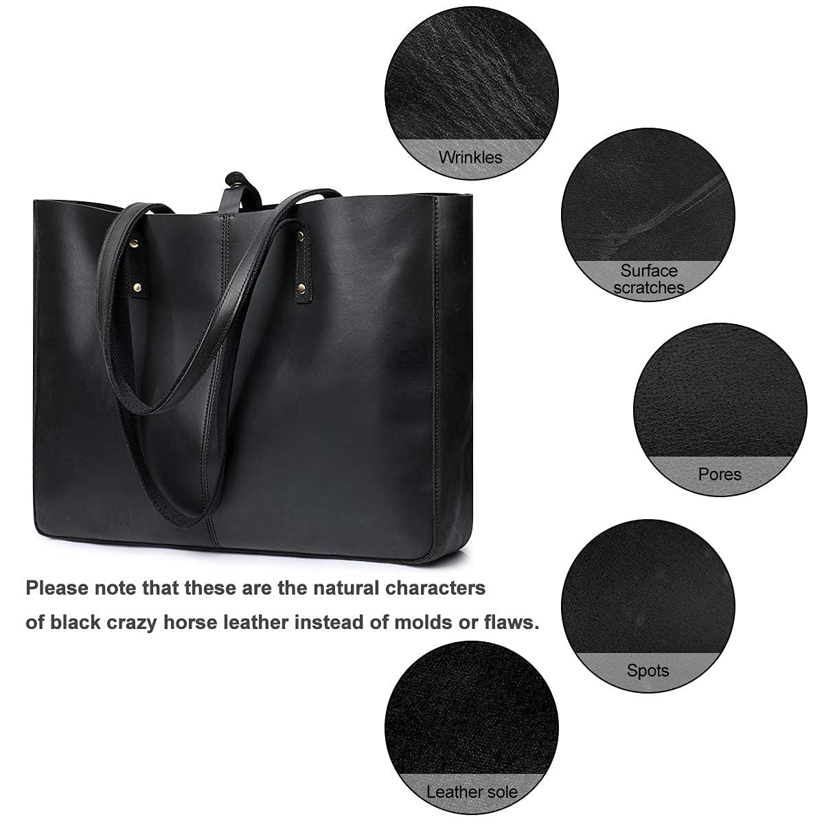 S-ZONE Genuine Leather Tote Bag for Women - Stylish Shoulder Handbag with Matching Crossbody Purse (Black) | Perfect for Work, Travel & Everyday Use
