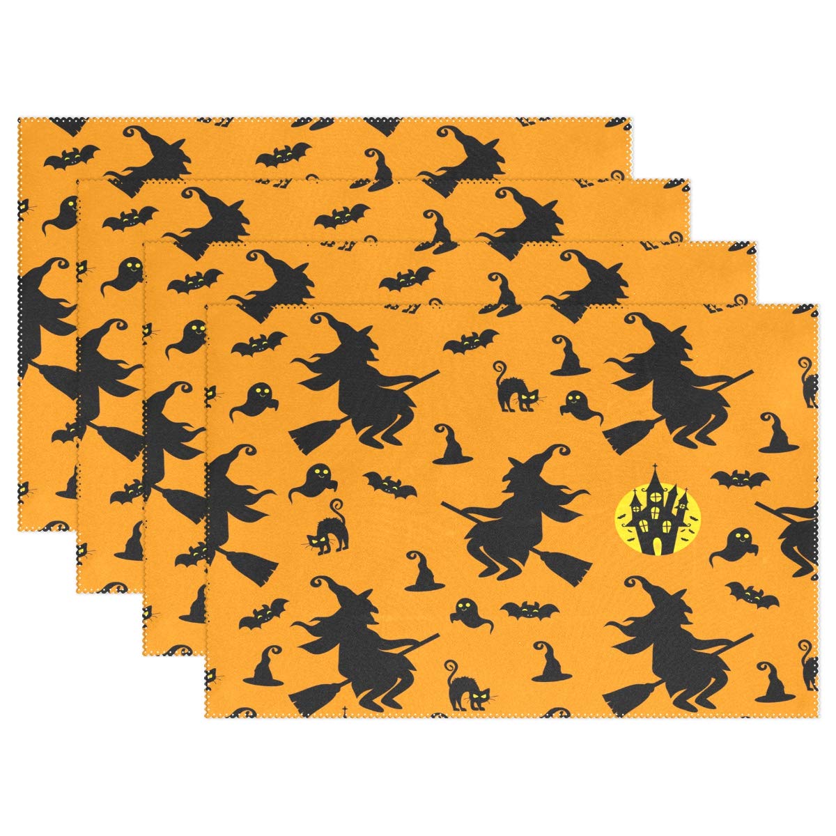 Funny Halloween Placemats Set of 4 - Washable, Non-Slip & Heat Resistant Polyester Table Mats for Kitchen & Dining (12x18 Inch) - Perfect for Spooky Dinner Parties, Holiday Decor & Family Gatherings