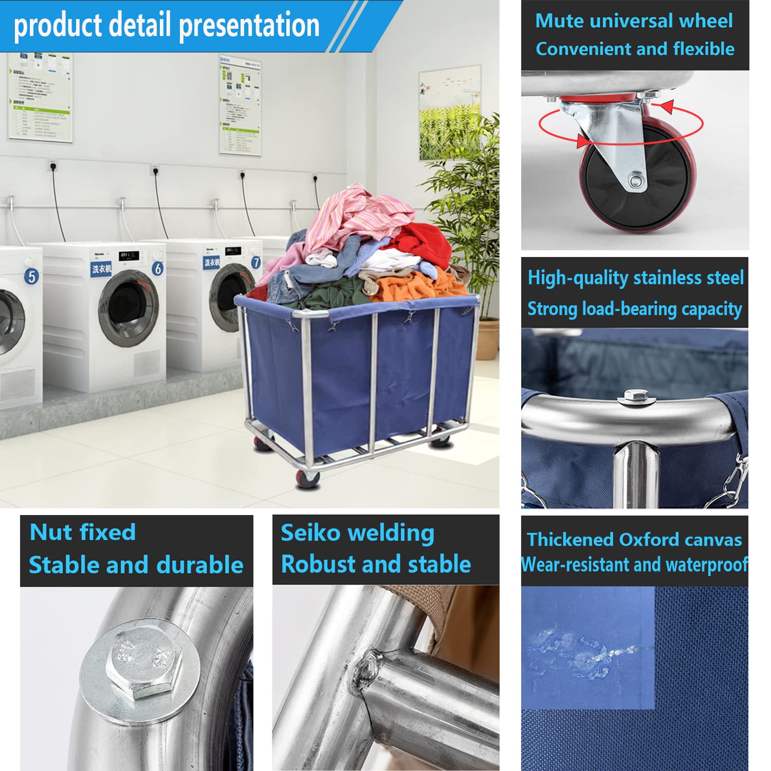Heavy Duty Commercial Laundry Cart with Wheels - 12 Bushel (400L) Collapsible Rolling Laundry Hamper - Industrial Large Waterproof Laundry Basket for Home, Hotel & Hospital Storage - Perfect for Organizing Clothes, Linens & Bulk Laundry Transport