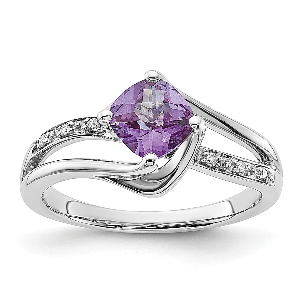 10K White Gold Simulated Alexandrite & Diamond Wedding Band Ring Size 7 | Gemstone Engagement Ring for Women | Anniversary Gift for Her | Perfect for Bridal Jewelry, Valentine's Day & Special Occasions